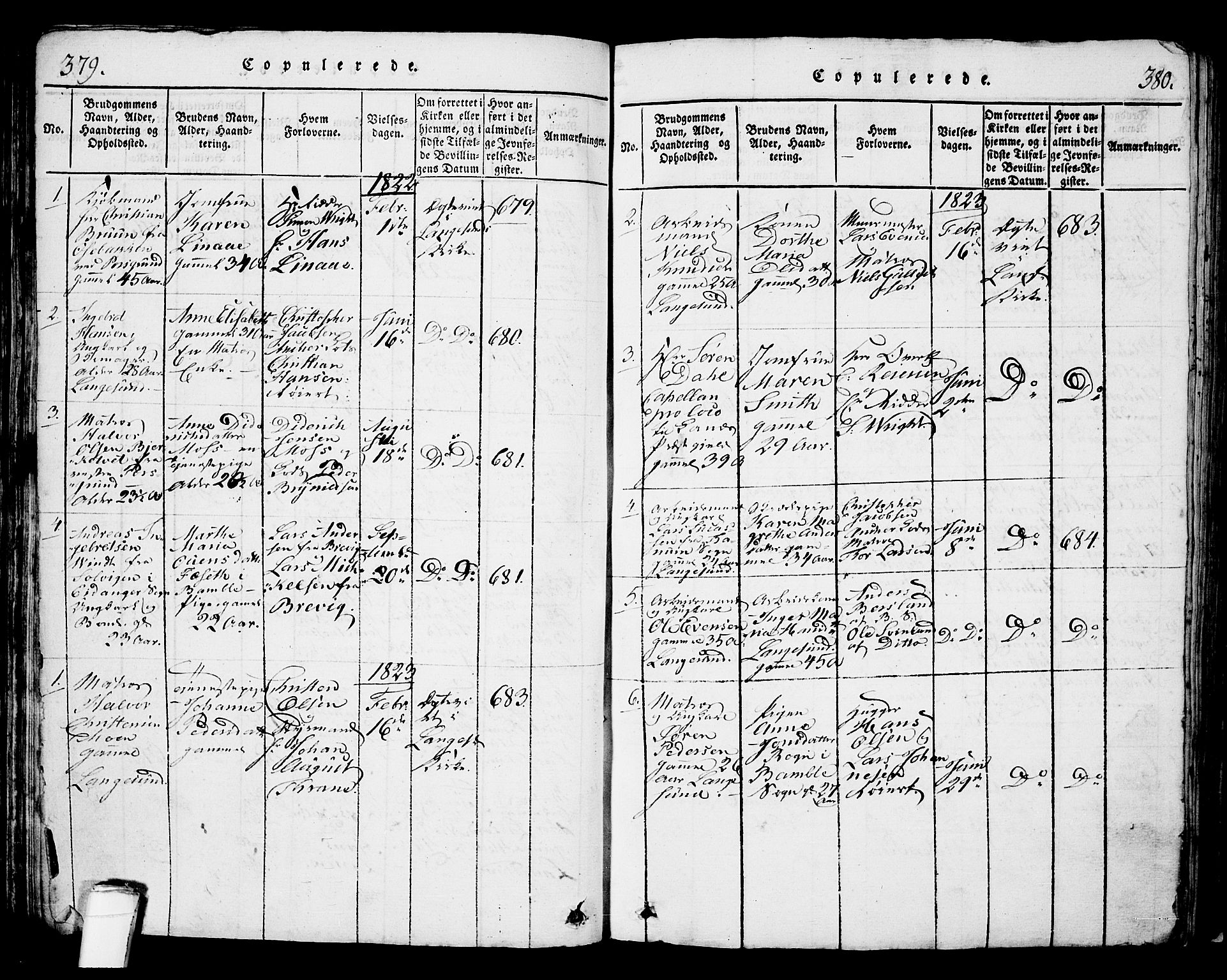 Langesund kirkebøker, SAKO/A-280/G/Ga/L0003: Parish register (copy) no. 3, 1815-1858, p. 379-380