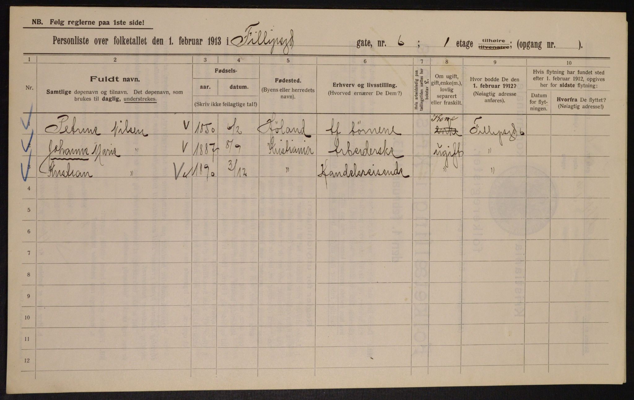 OBA, Municipal Census 1913 for Kristiania, 1913, p. 24379