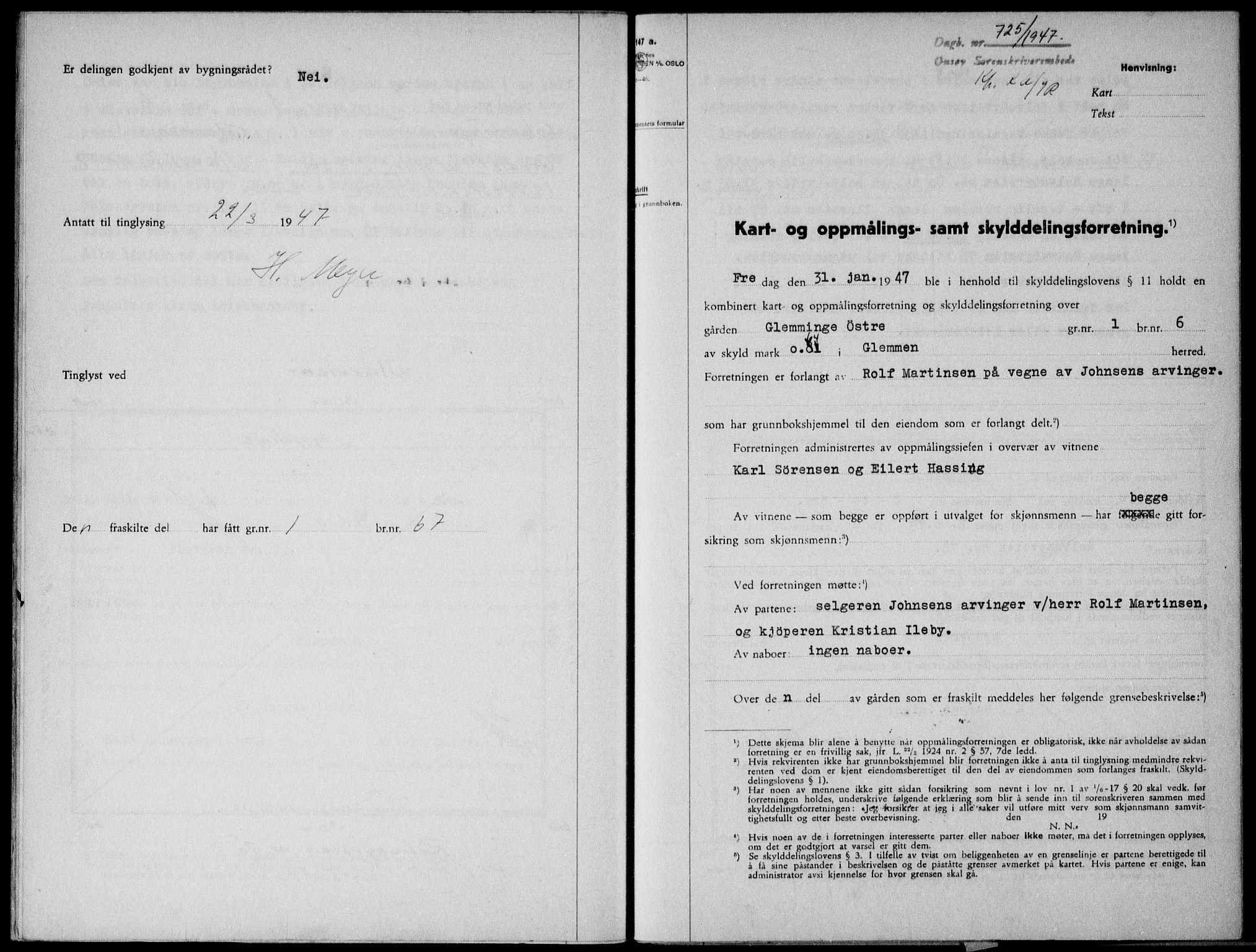 Onsøy sorenskriveri, SAO/A-10474/G/Ga/Gab/L0019a: Mortgage book no. II A-19, 1947-1947, Diary no: : 725/1947