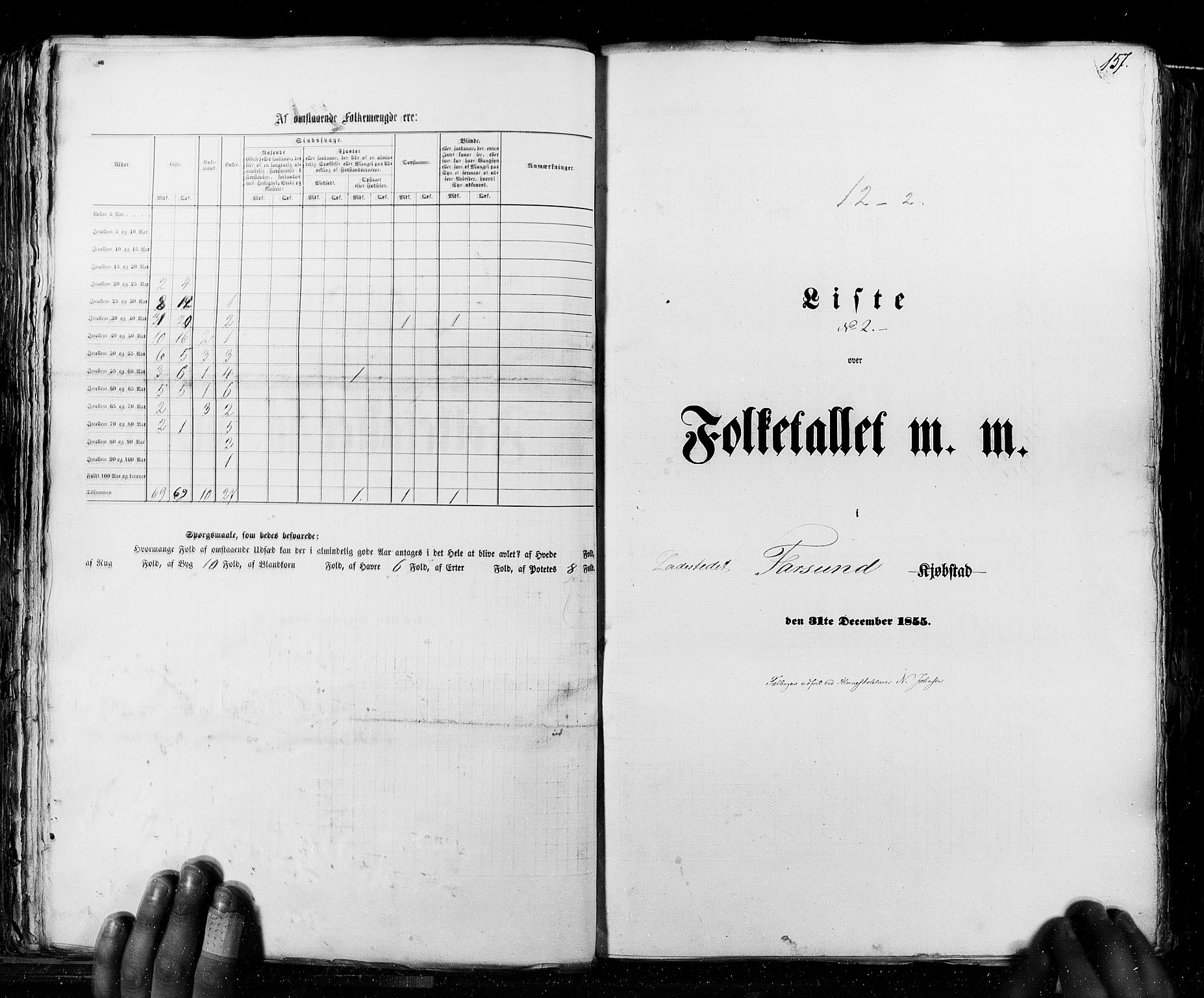 RA, Census 1855, vol. 8: Risør-Vadsø, 1855, p. 157