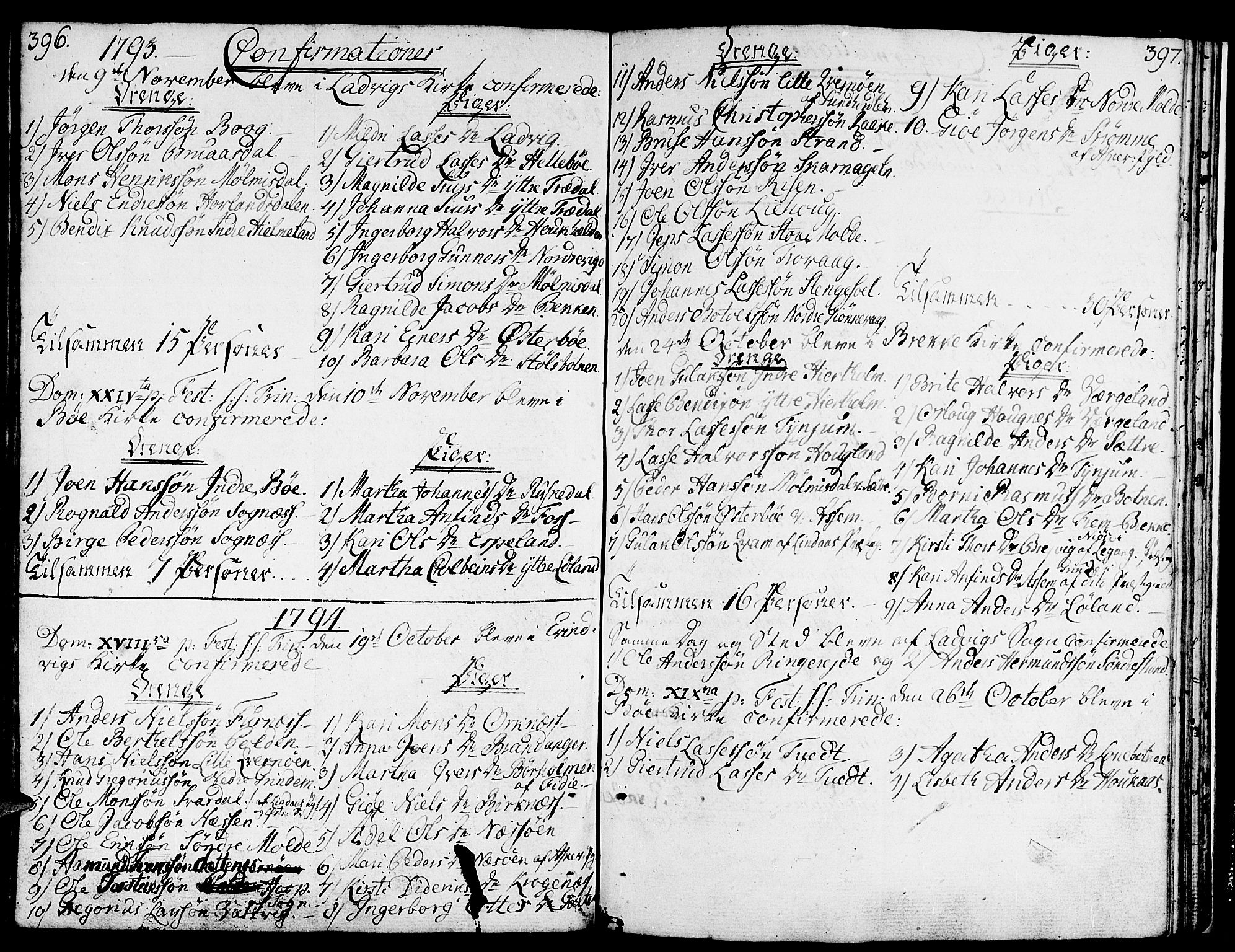 Gulen sokneprestembete, AV/SAB-A-80201/H/Haa/Haaa/L0015: Parish register (official) no. A 15, 1788-1798, p. 396-397