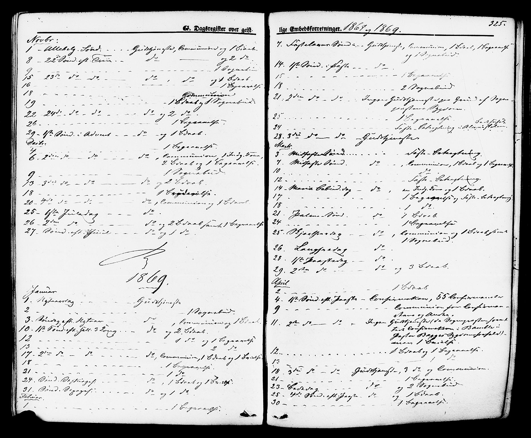 Brevik kirkebøker, SAKO/A-255/F/Fa/L0006: Parish register (official) no. 6, 1866-1881, p. 325