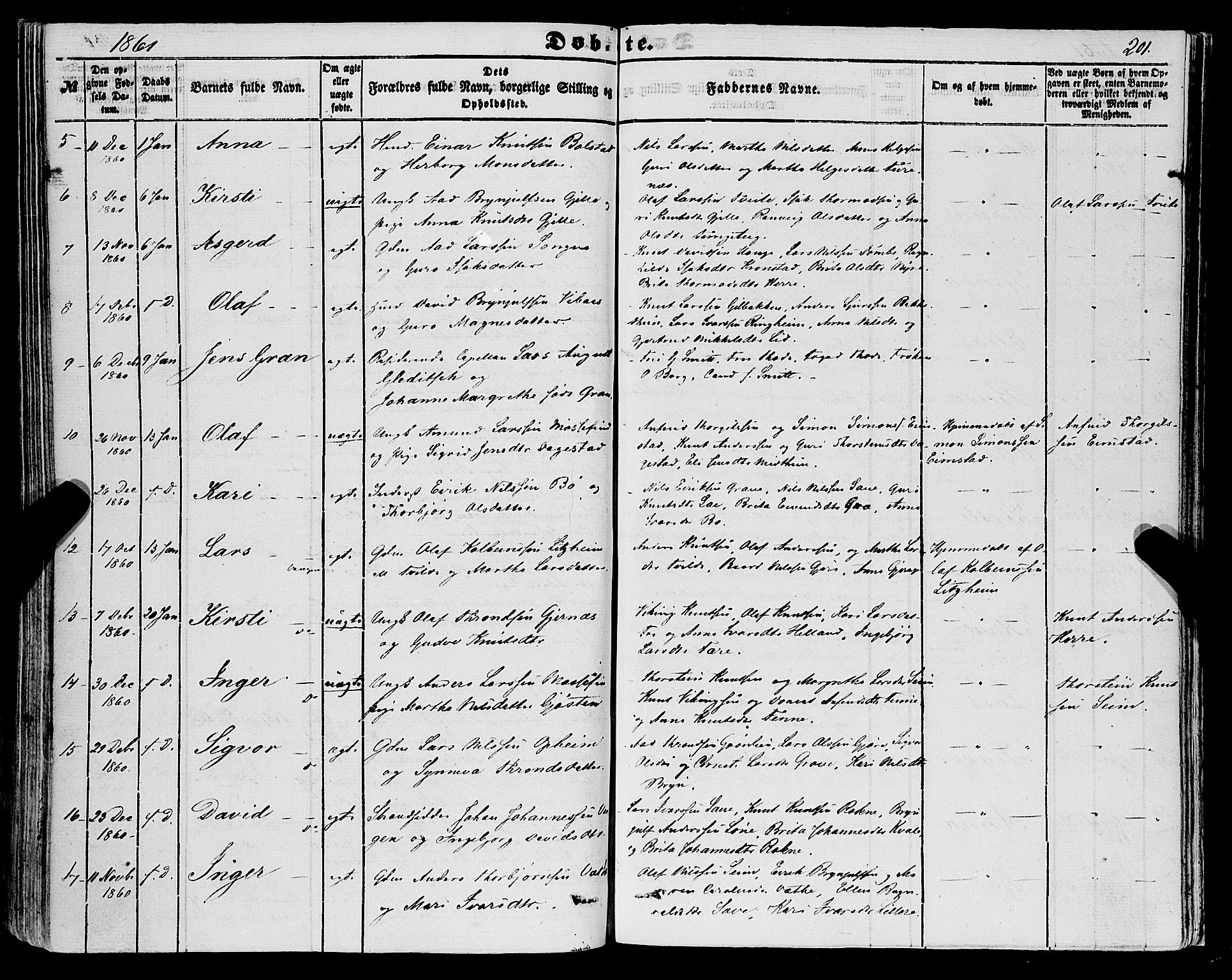 Voss sokneprestembete, SAB/A-79001/H/Haa: Parish register (official) no. A 16, 1849-1863, p. 201