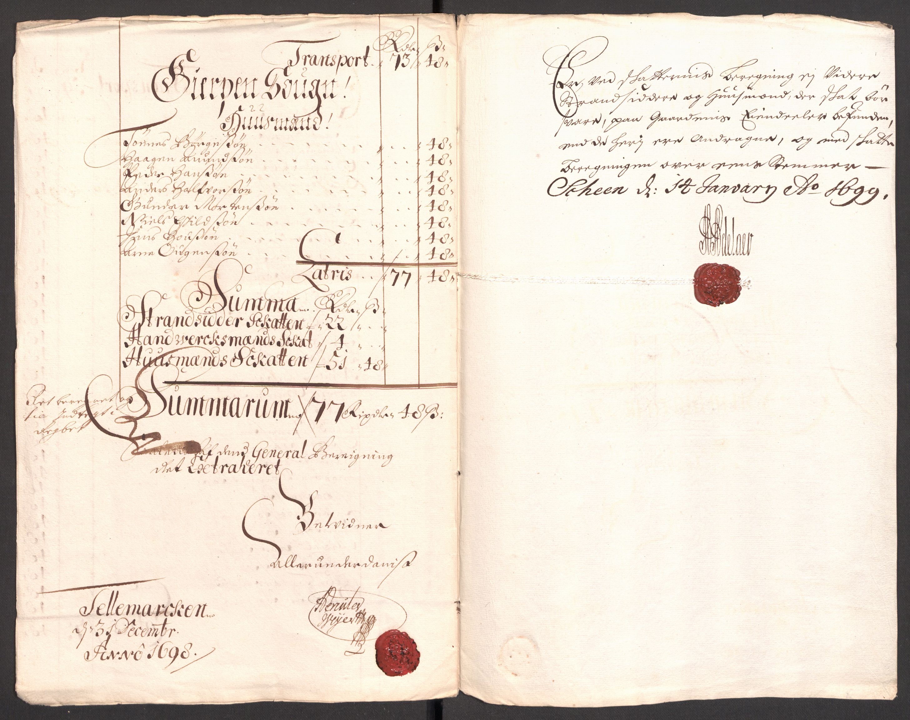 Rentekammeret inntil 1814, Reviderte regnskaper, Fogderegnskap, RA/EA-4092/R36/L2099: Fogderegnskap Øvre og Nedre Telemark og Bamble, 1698, p. 177