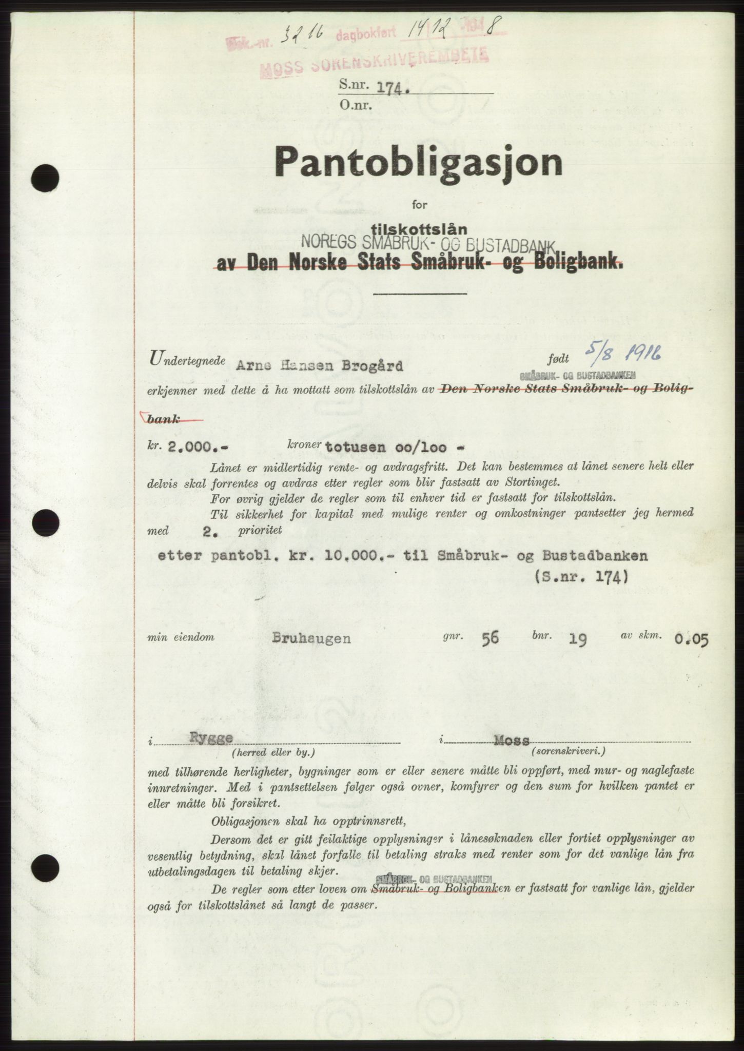 Moss sorenskriveri, AV/SAO-A-10168: Mortgage book no. B20, 1948-1948, Diary no: : 3216/1948