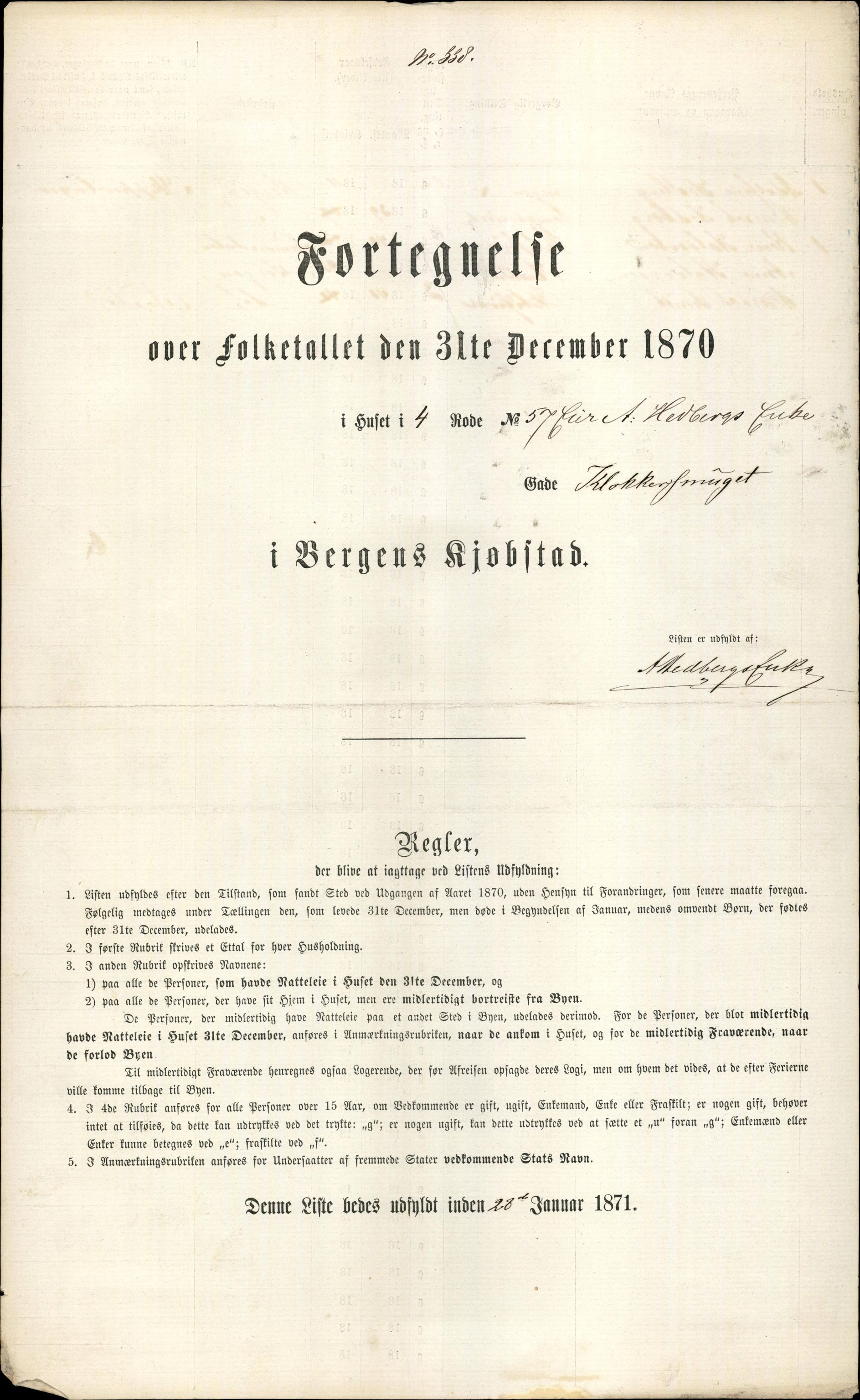 RA, 1870 census for 1301 Bergen, 1870