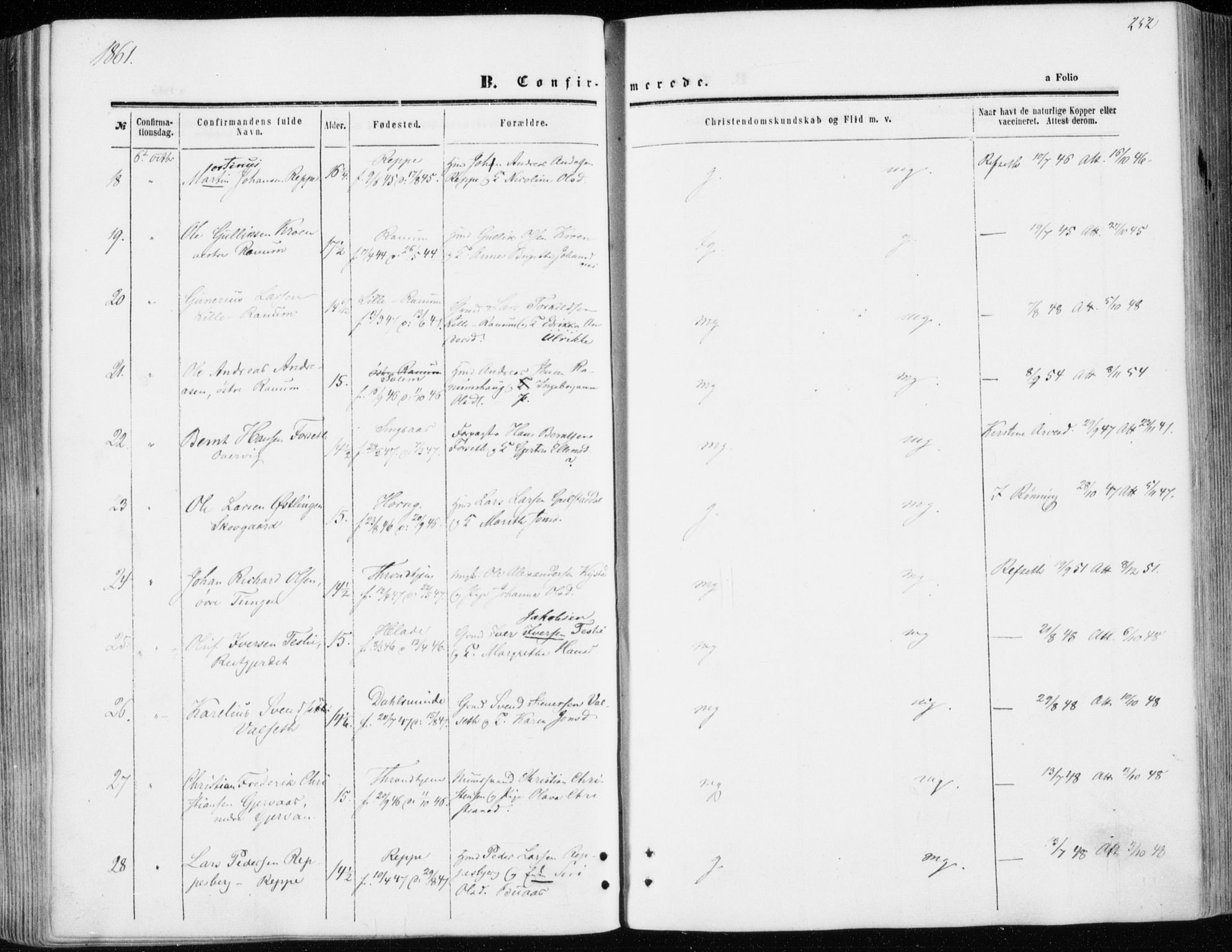 Ministerialprotokoller, klokkerbøker og fødselsregistre - Sør-Trøndelag, SAT/A-1456/606/L0292: Parish register (official) no. 606A07, 1856-1865, p. 252
