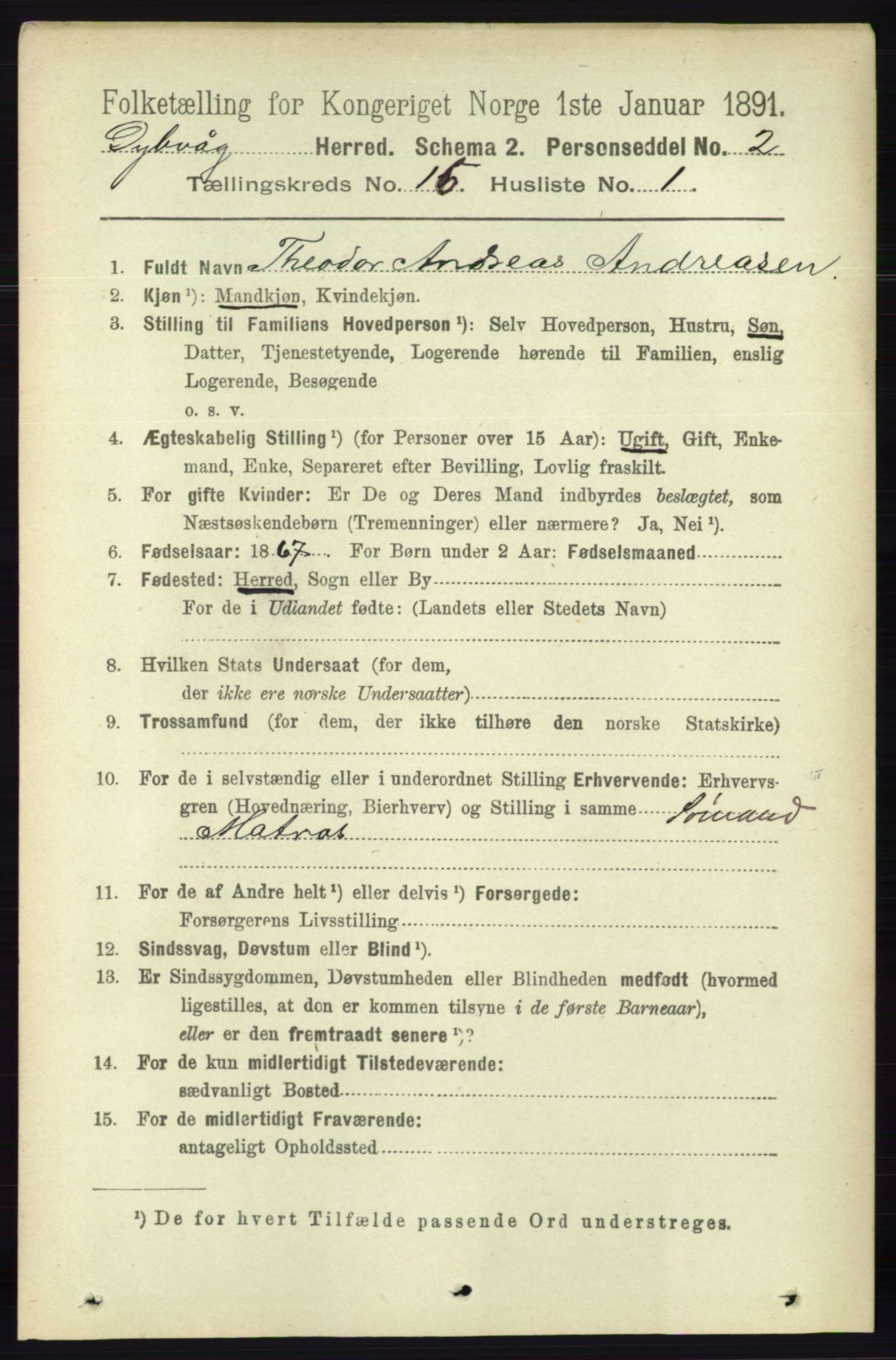 RA, 1891 census for 0915 Dypvåg, 1891, p. 6400