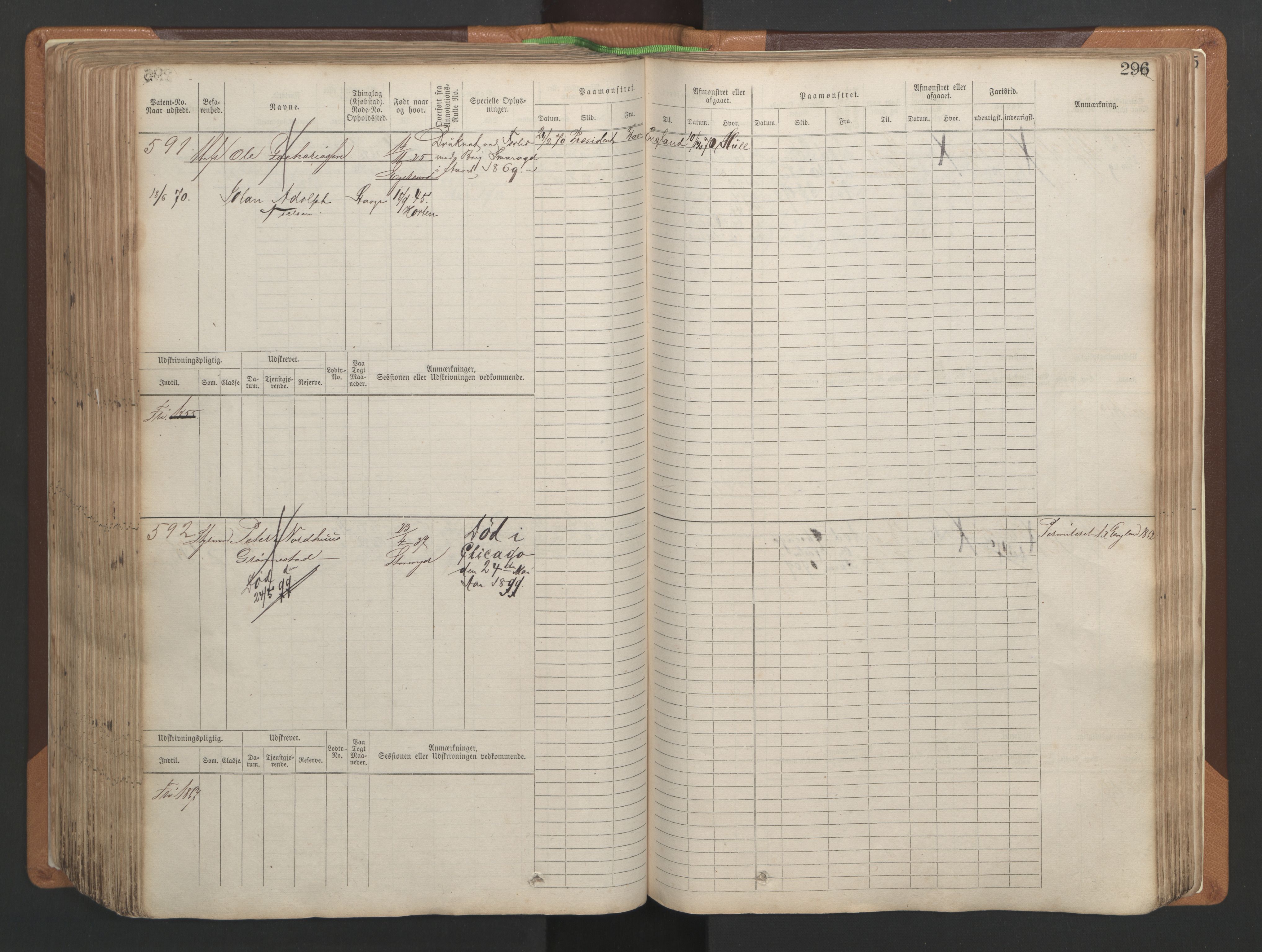 Stavanger sjømannskontor, AV/SAST-A-102006/F/Fb/Fbb/L0004: Sjøfartshovedrulle, patentnr. 1-792 (del 1), 1869-1880, p. 302