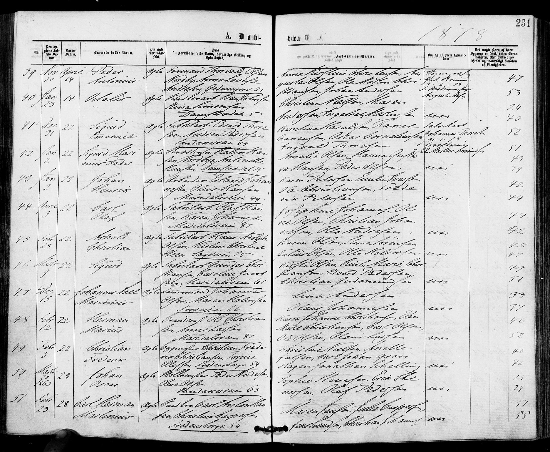 Gamle Aker prestekontor Kirkebøker, AV/SAO-A-10617a/F/L0004: Parish register (official) no. 4, 1872-1879, p. 231