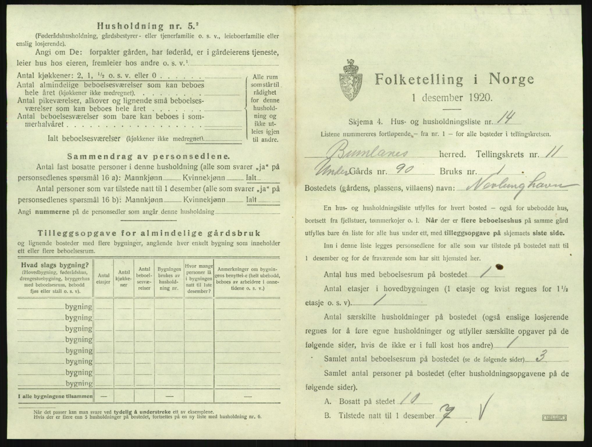 SAKO, 1920 census for Brunlanes, 1920, p. 1507