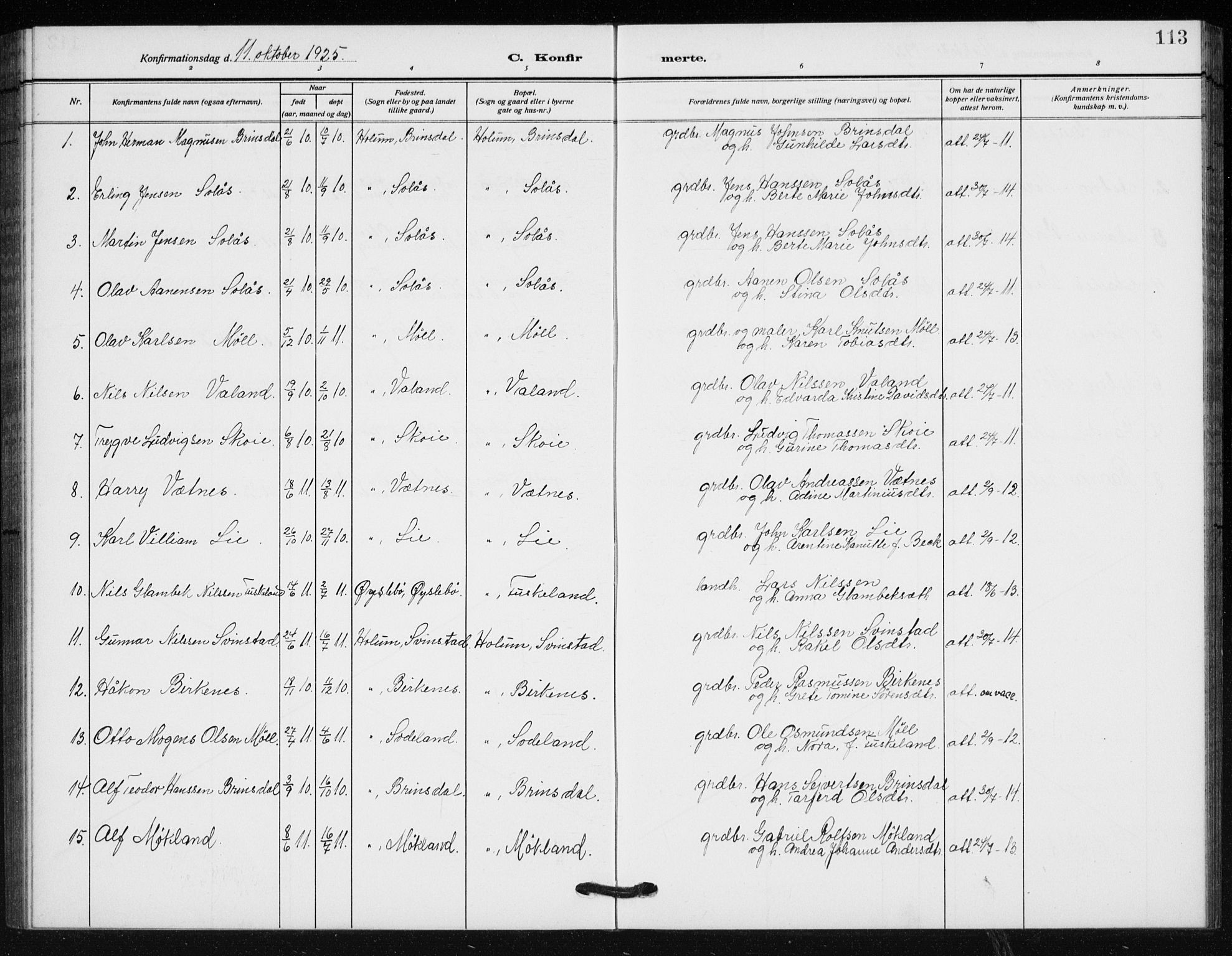 Holum sokneprestkontor, SAK/1111-0022/F/Fb/Fba/L0006: Parish register (copy) no. B 6, 1910-1936, p. 113