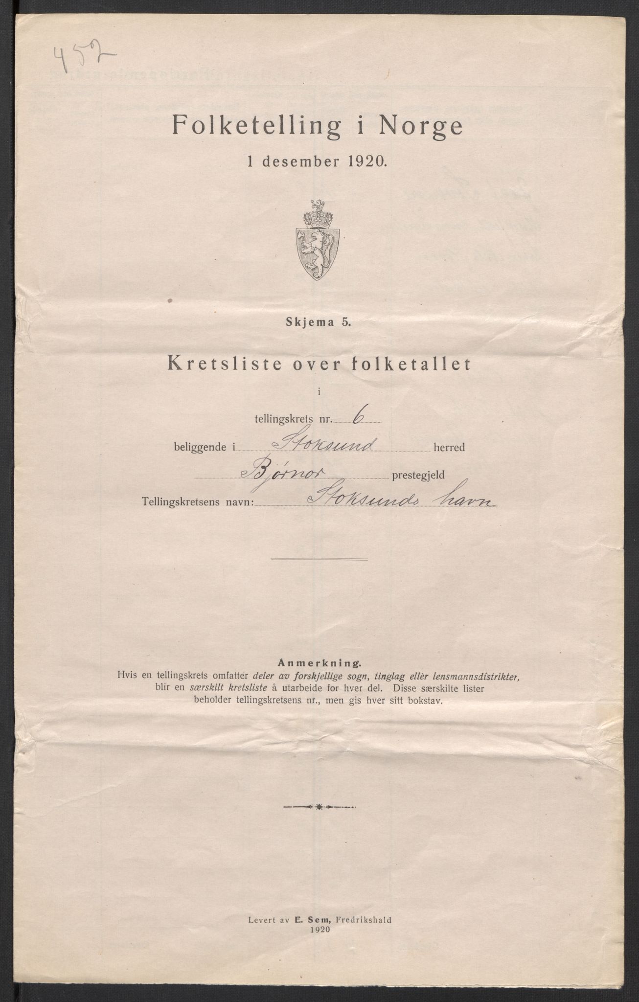 SAT, 1920 census for Stoksund, 1920, p. 23