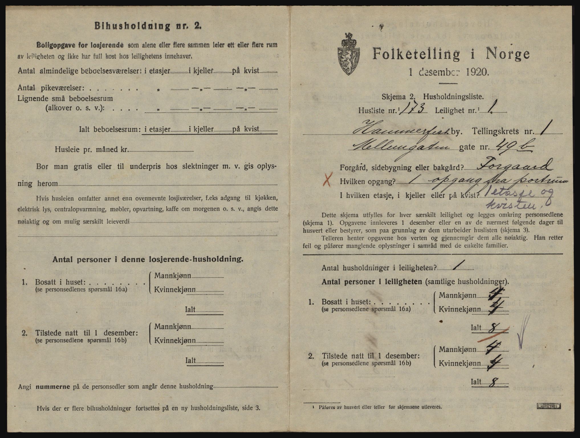 SATØ, 1920 census for Hammerfest, 1920, p. 1518