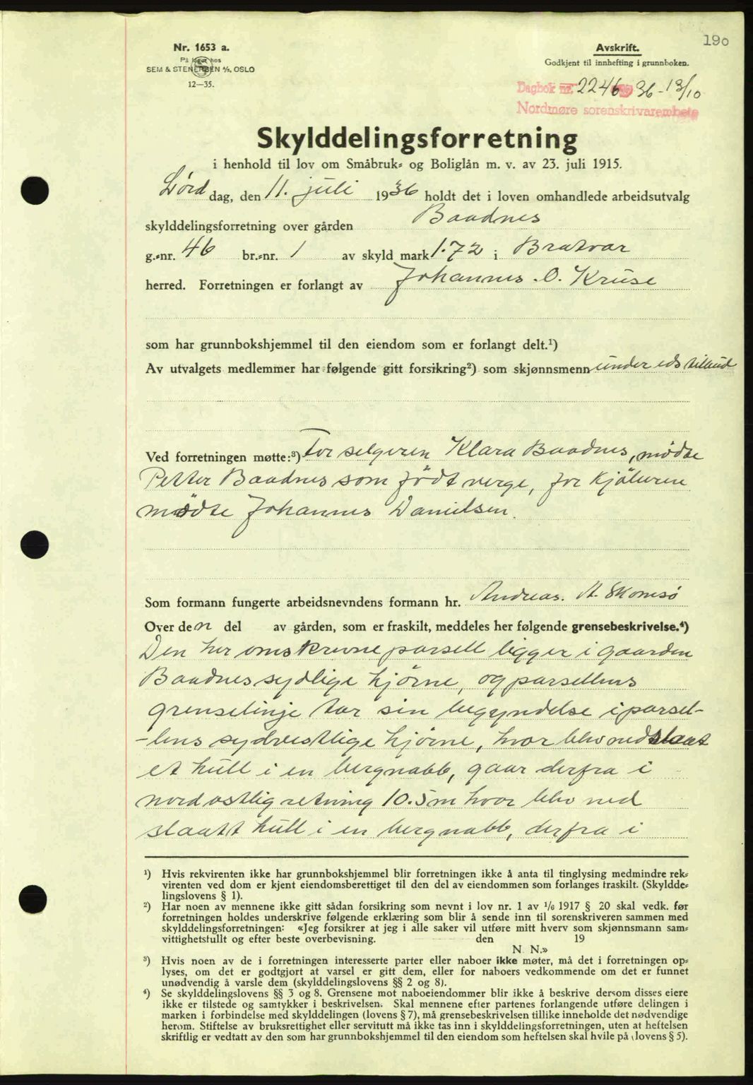 Nordmøre sorenskriveri, AV/SAT-A-4132/1/2/2Ca: Mortgage book no. A80, 1936-1937, Diary no: : 2246/1936