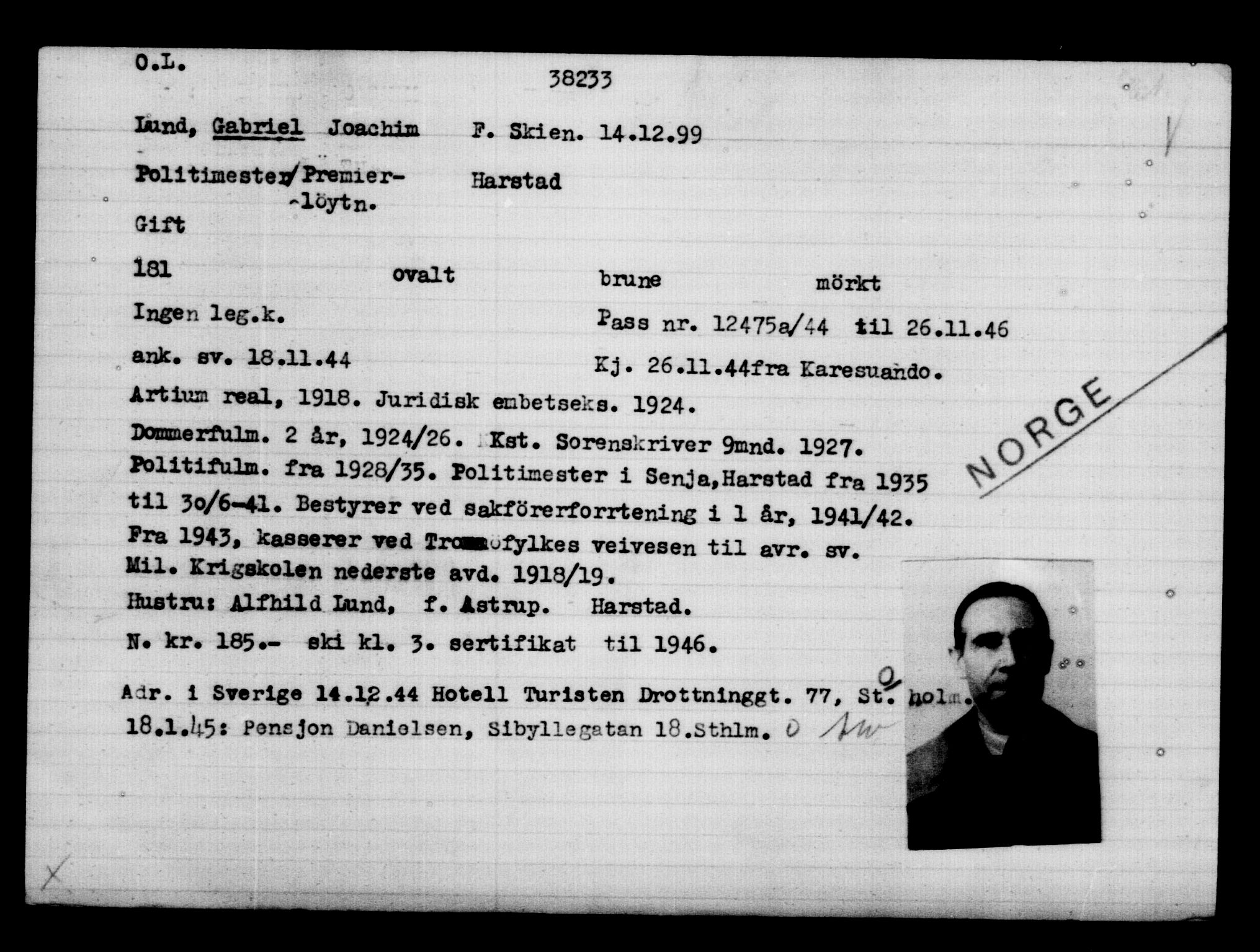 Utenriksstasjonene, Legasjonen i Stockholm, Flyktningkontoret, AV/RA-S-6753/V/Va/L0015: Kjesäterkartoteket, flyktninger med registreringsnr. 37800-40770, 1940-1945, p. 438