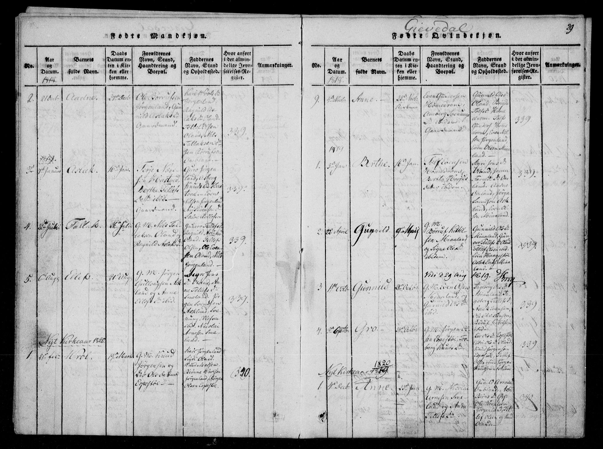 Åmli sokneprestkontor, SAK/1111-0050/F/Fa/Fac/L0006: Parish register (official) no. A 6, 1816-1829, p. 29