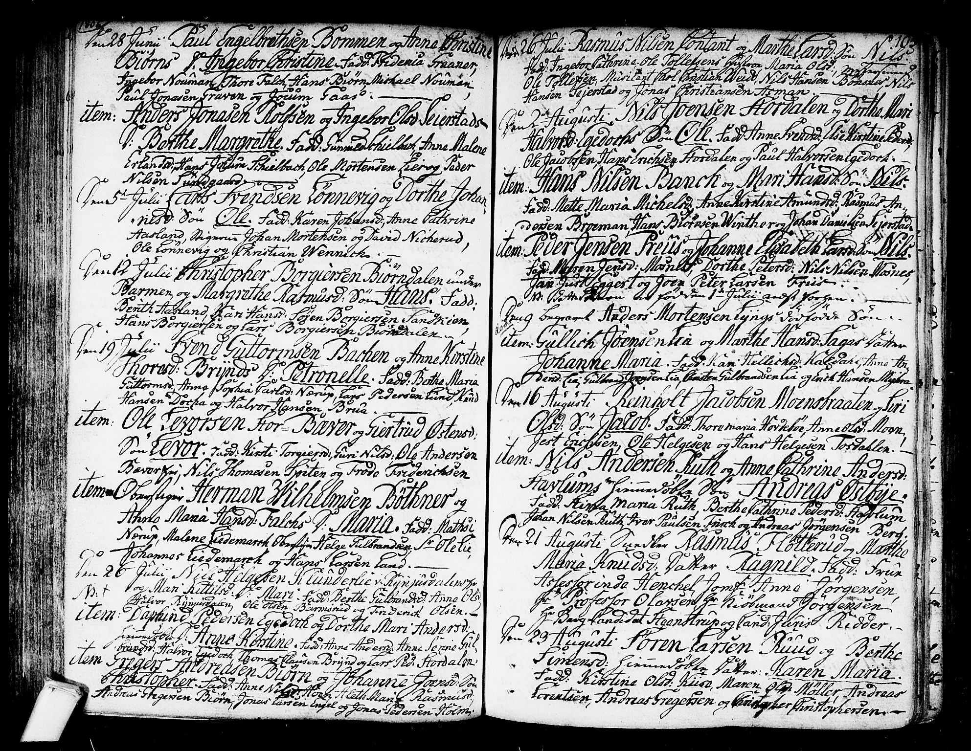 Kongsberg kirkebøker, AV/SAKO-A-22/F/Fa/L0007: Parish register (official) no. I 7, 1795-1816, p. 105