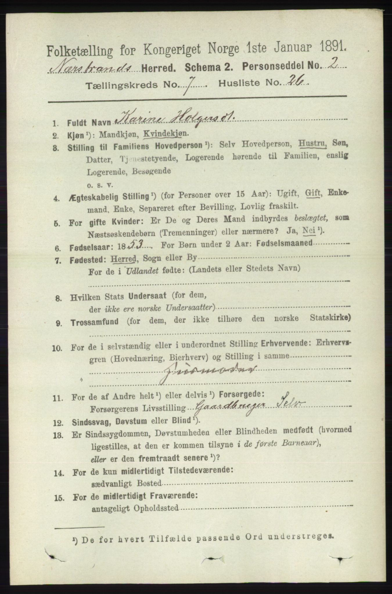 RA, 1891 census for 1139 Nedstrand, 1891, p. 1306