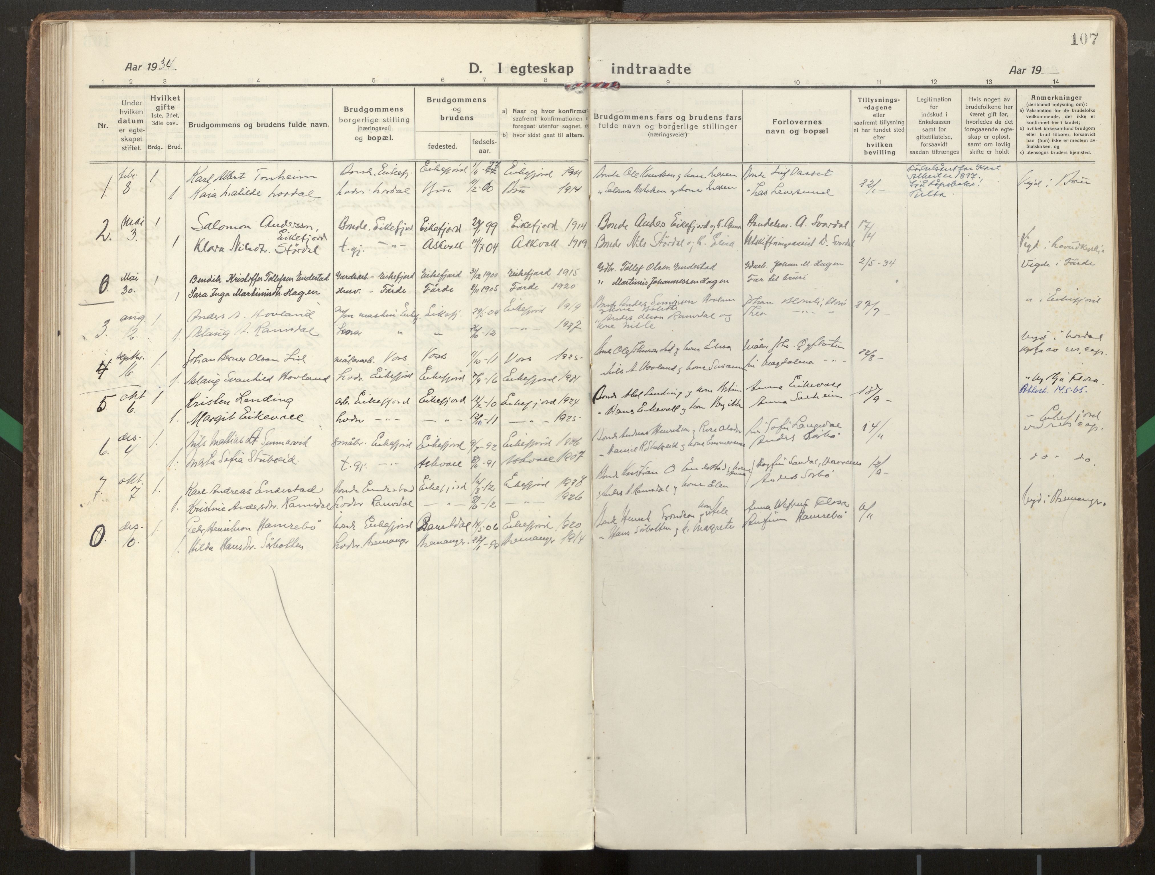 Kinn sokneprestembete, SAB/A-80801/H/Haa/Haae/L0002: Parish register (official) no. E 2, 1917-1937, p. 107