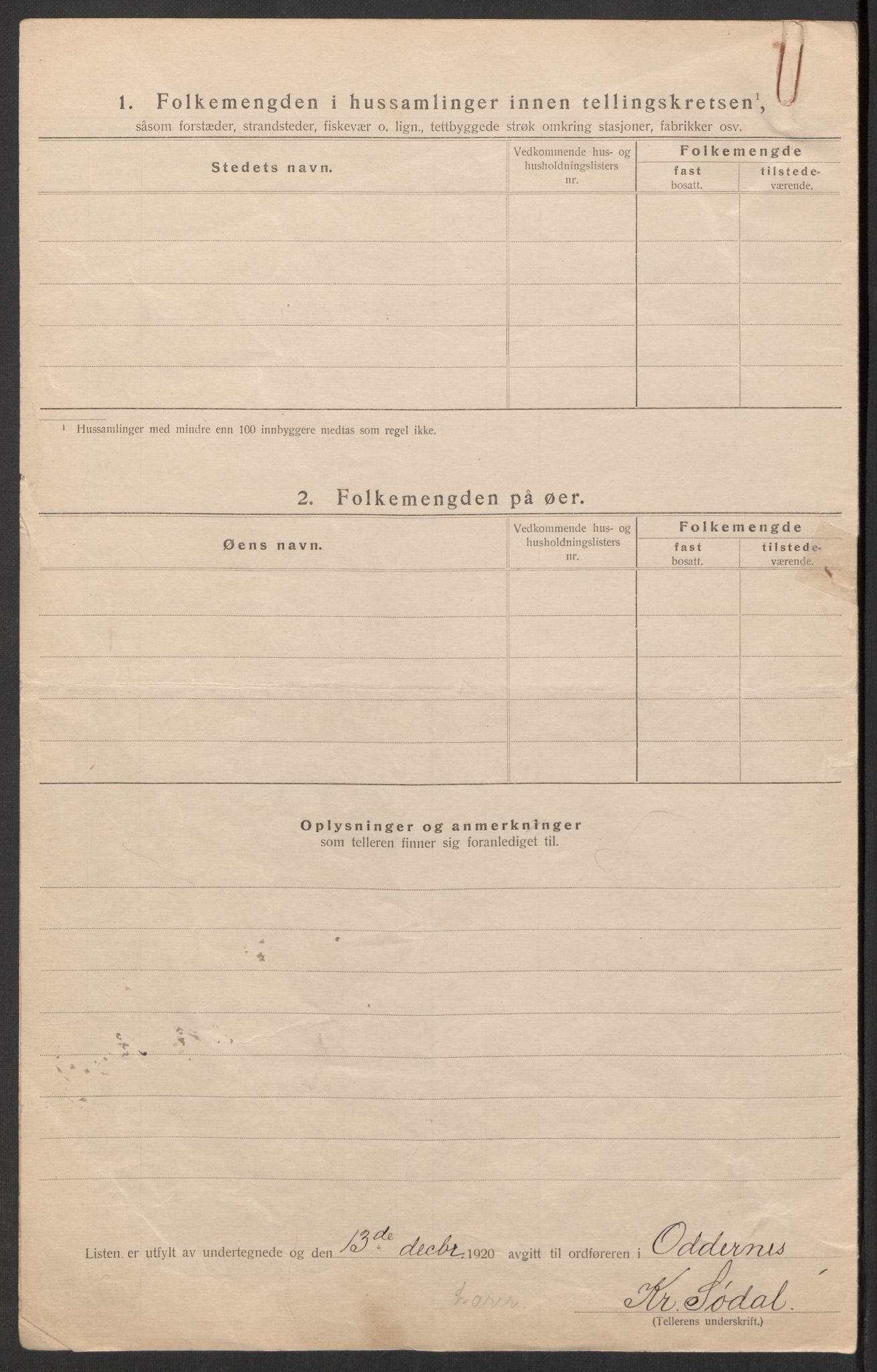 SAK, 1920 census for Oddernes, 1920, p. 57