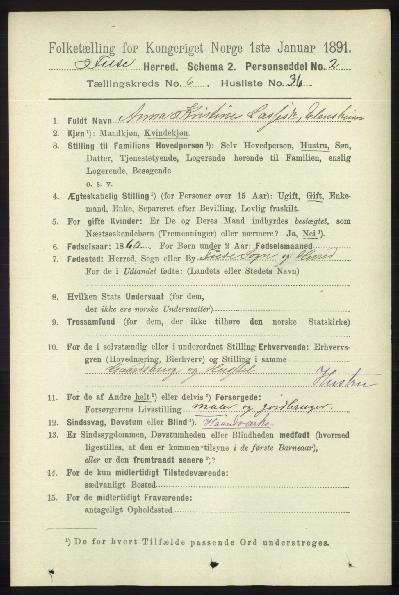 RA, 1891 census for 1241 Fusa, 1891, p. 1259