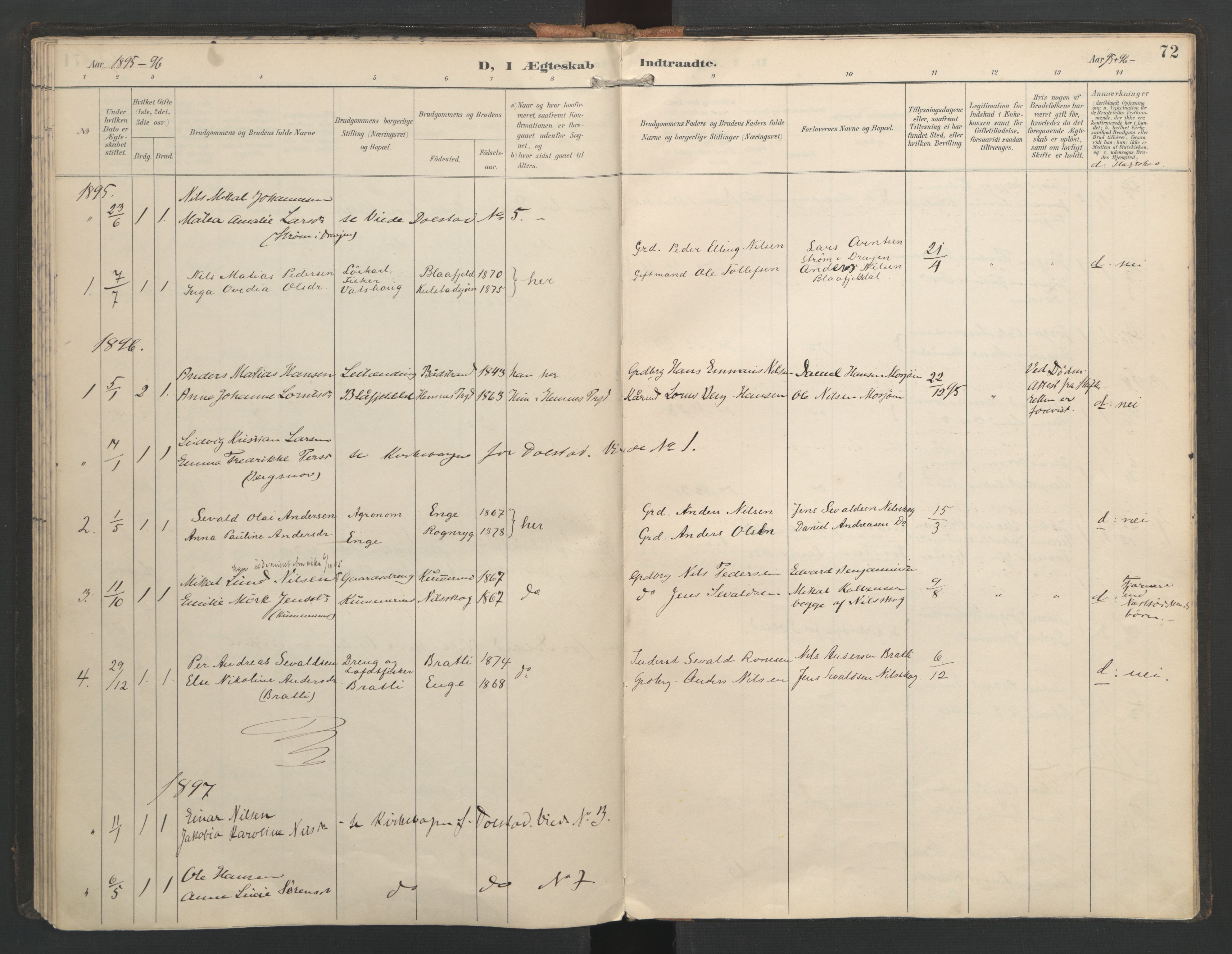 Ministerialprotokoller, klokkerbøker og fødselsregistre - Nordland, SAT/A-1459/821/L0317: Parish register (official) no. 821A01, 1892-1907, p. 72