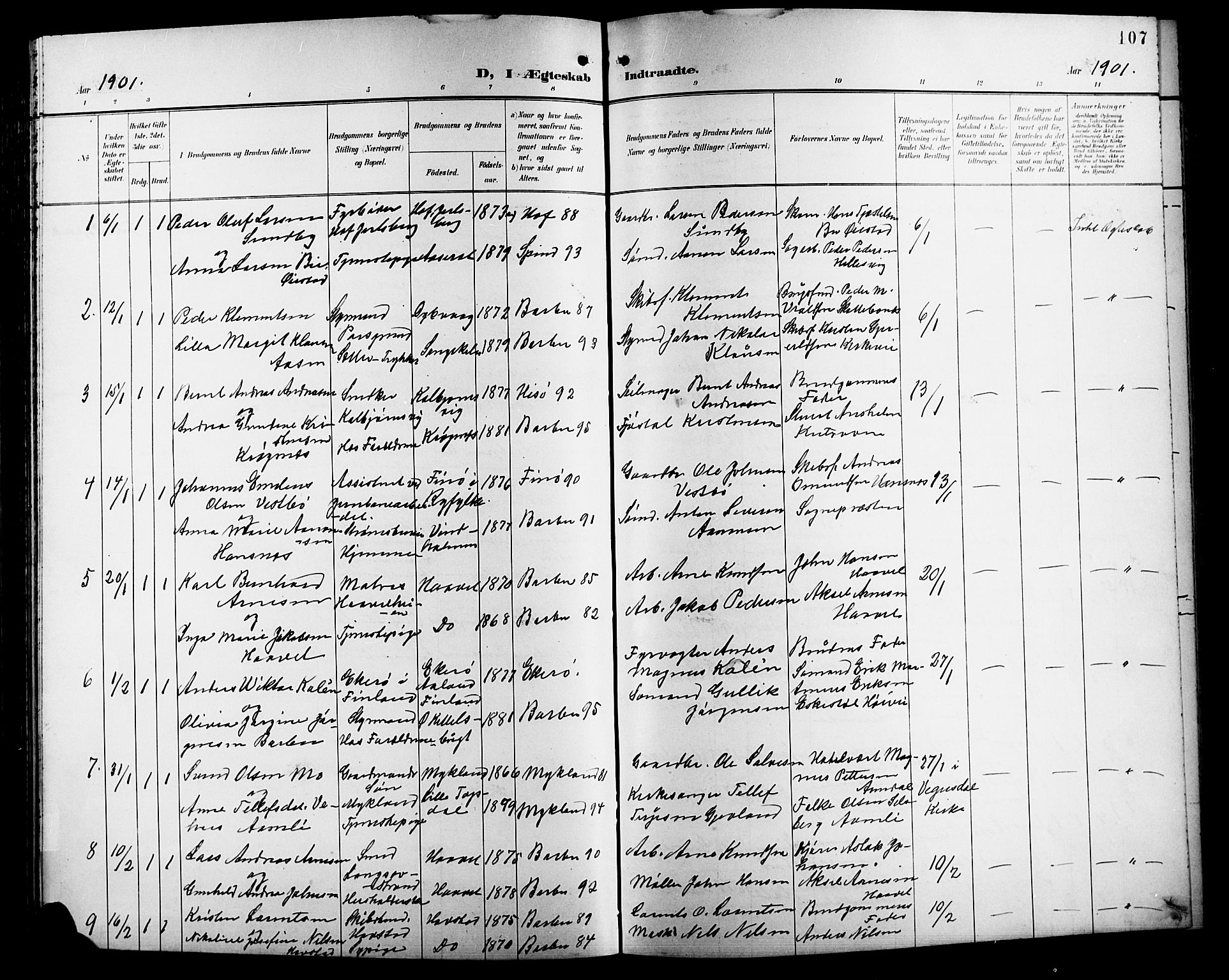 Barbu sokneprestkontor, AV/SAK-1111-0003/F/Fb/L0003: Parish register (copy) no. B 3, 1897-1911, p. 107