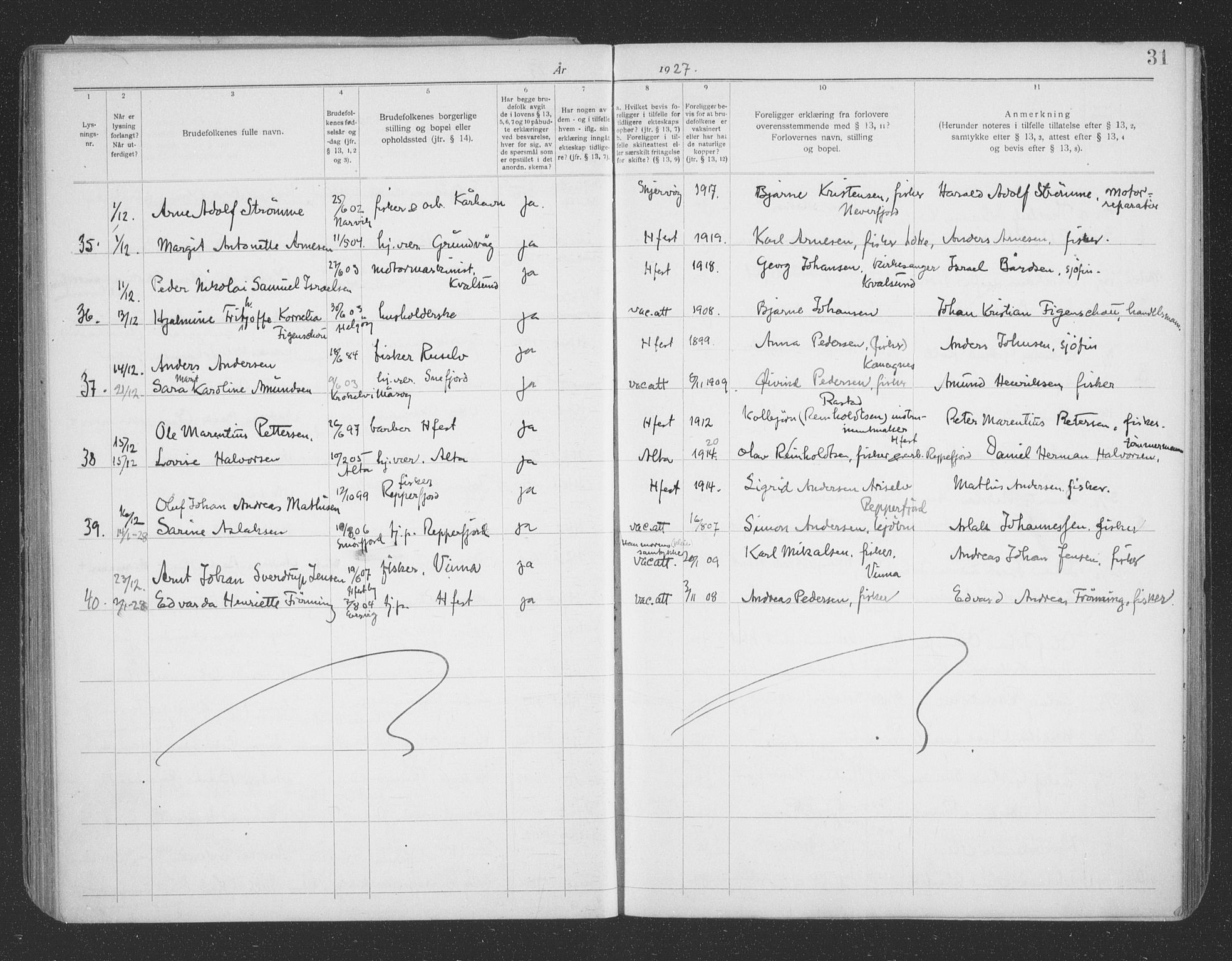 Hammerfest sokneprestkontor, AV/SATØ-S-1347/I/Ib/L0073: Banns register no. 73, 1921-1939, p. 31