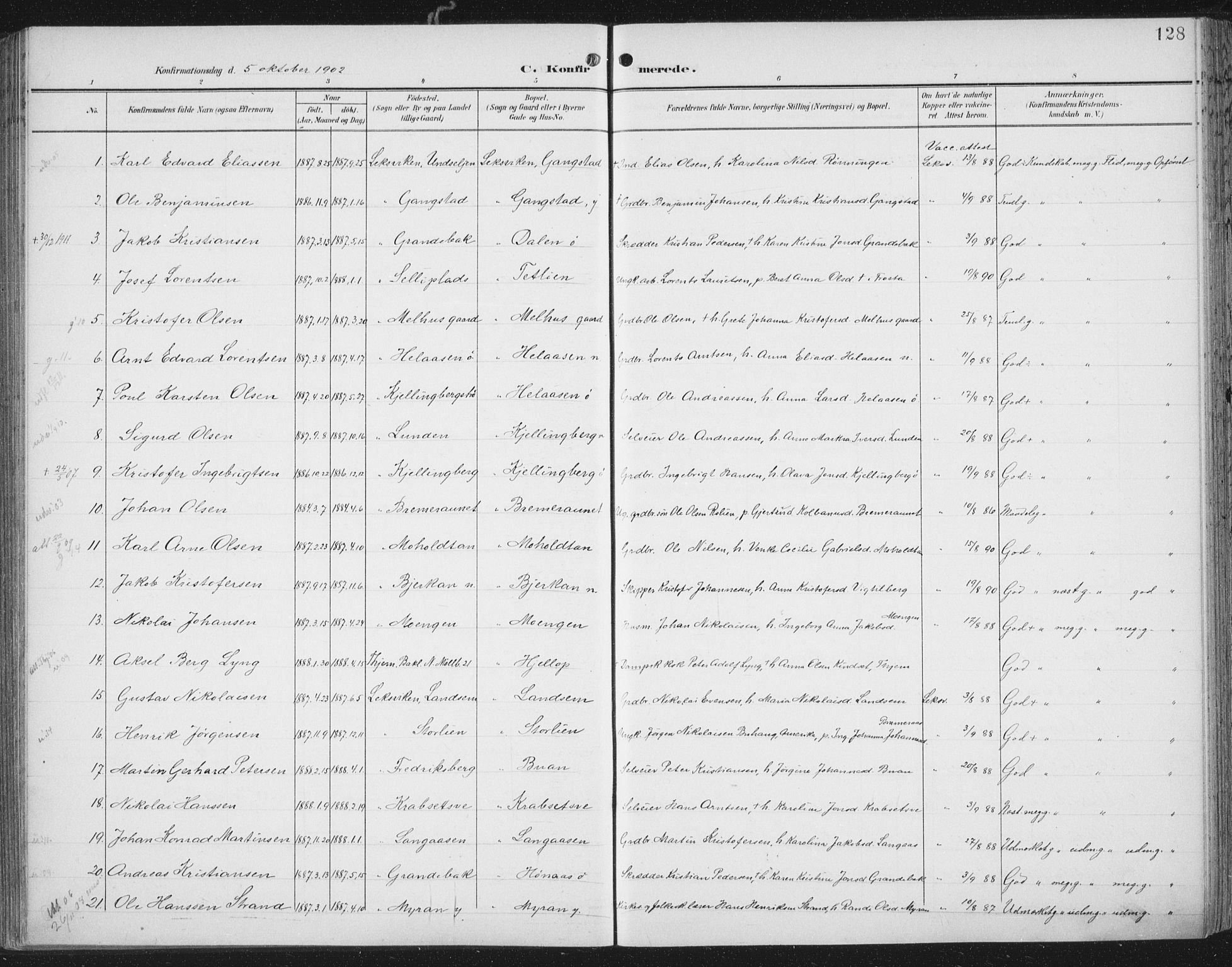 Ministerialprotokoller, klokkerbøker og fødselsregistre - Nord-Trøndelag, AV/SAT-A-1458/701/L0011: Parish register (official) no. 701A11, 1899-1915, p. 128