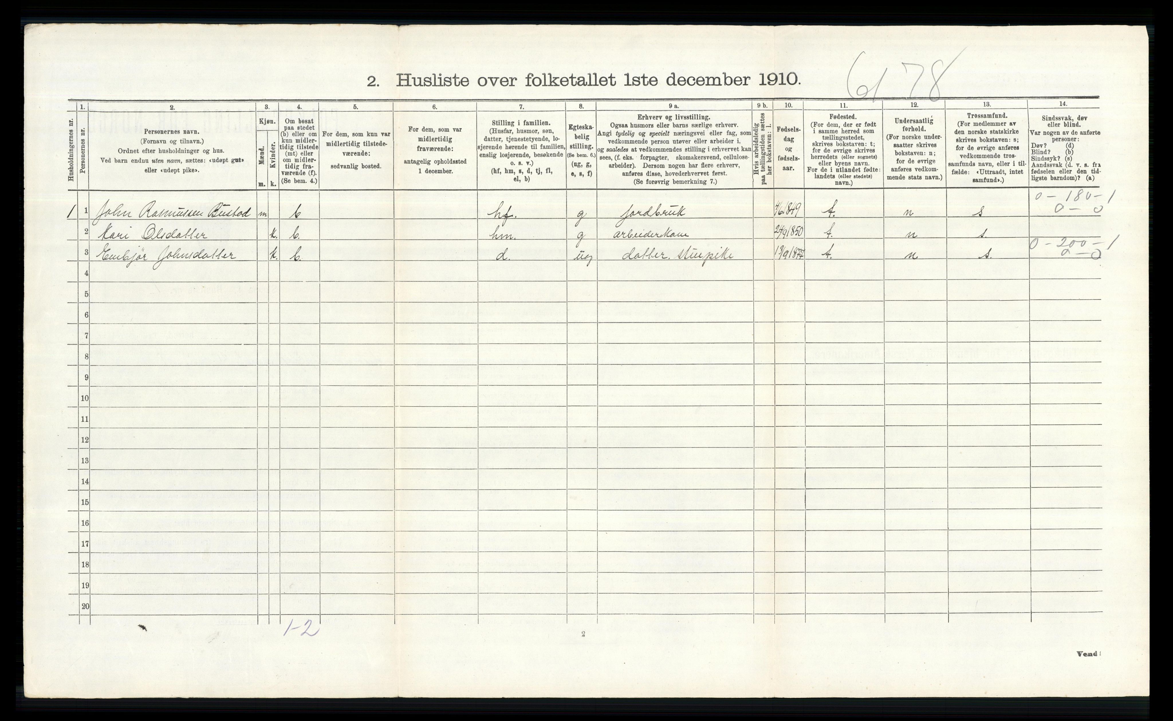 RA, 1910 census for Skjåk, 1910, p. 405