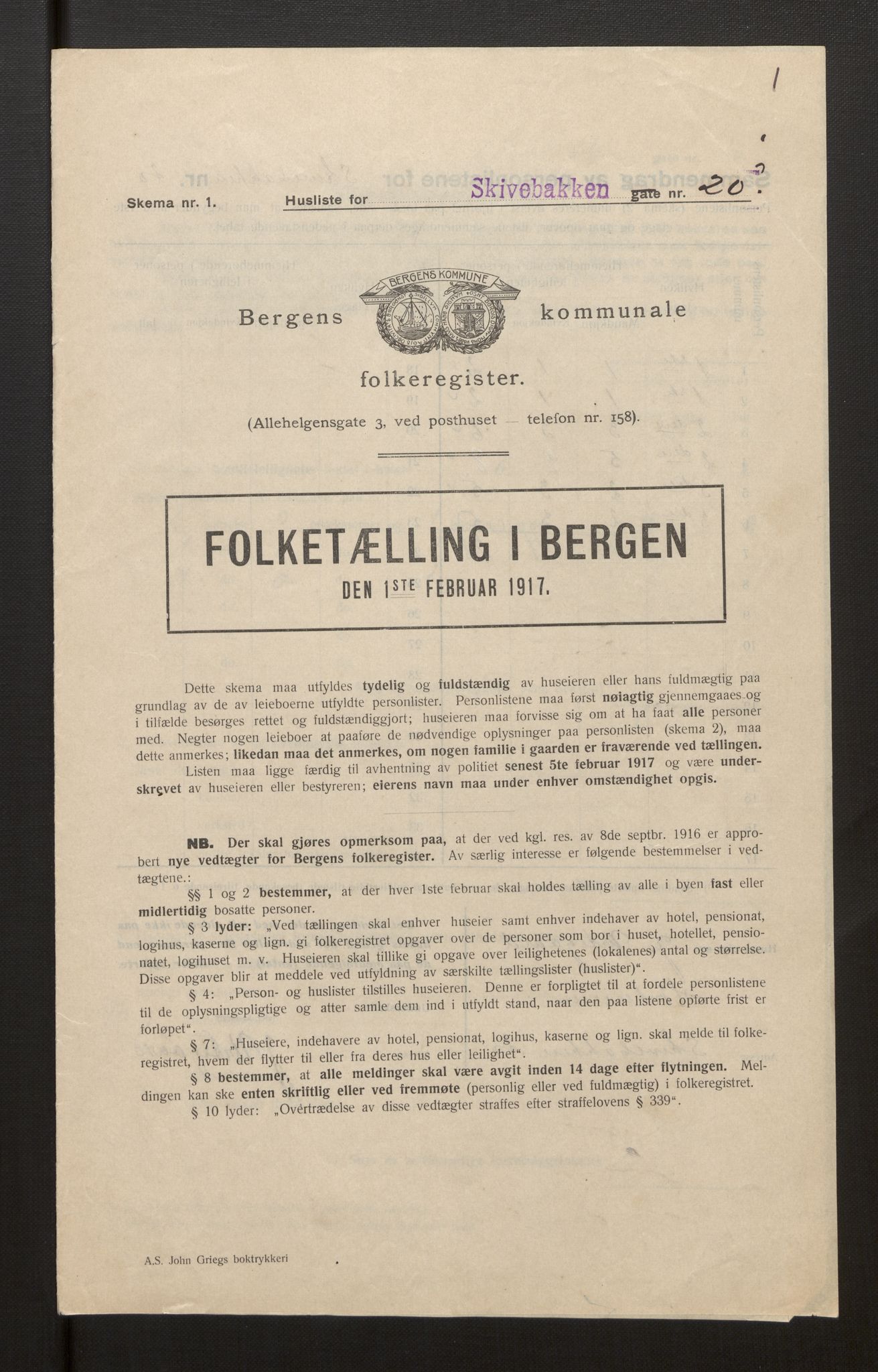 SAB, Municipal Census 1917 for Bergen, 1917, p. 34743