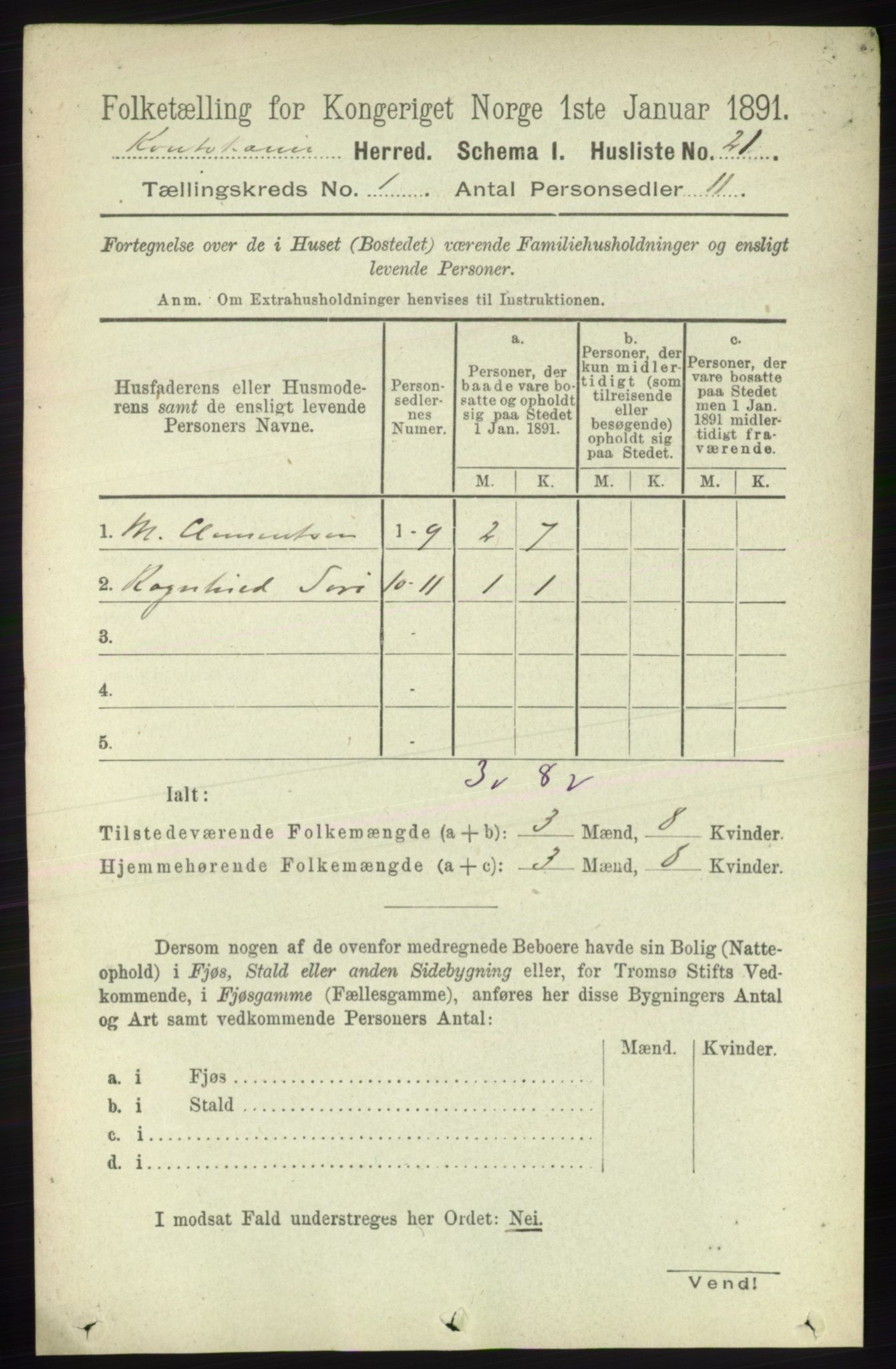 RA, 1891 census for 2011 Kautokeino, 1891, p. 34