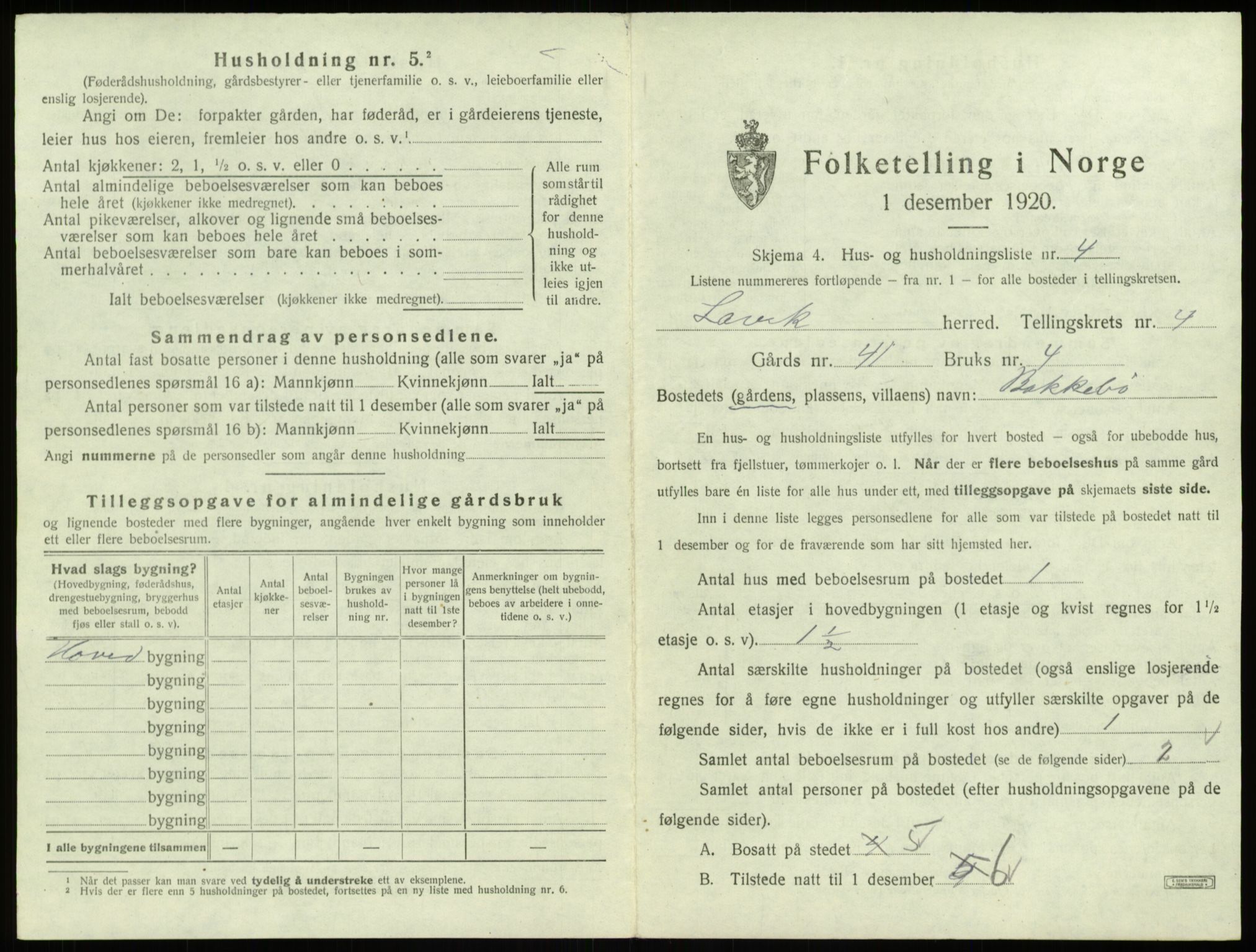 SAB, 1920 census for Lavik, 1920, p. 104