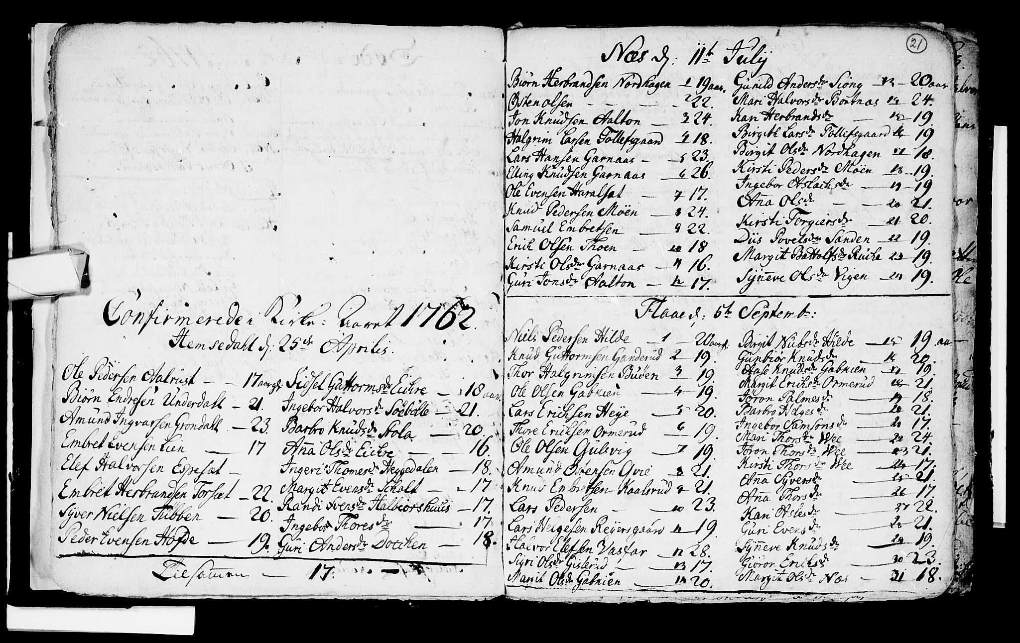 Nes kirkebøker, SAKO/A-236/F/Fa/L0003: Parish register (official) no. 3, 1760-1764, p. 21
