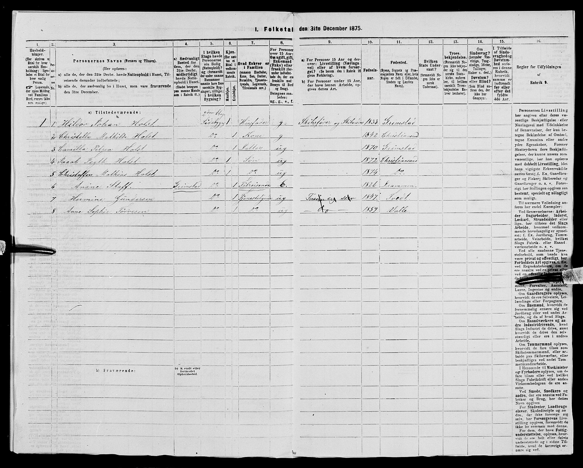 SAK, 1875 census for 1001P Kristiansand, 1875, p. 1721