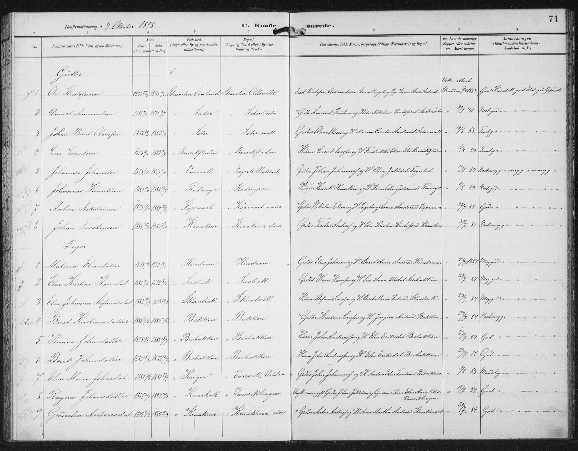 Ministerialprotokoller, klokkerbøker og fødselsregistre - Nord-Trøndelag, SAT/A-1458/702/L0024: Parish register (official) no. 702A02, 1898-1914, p. 71