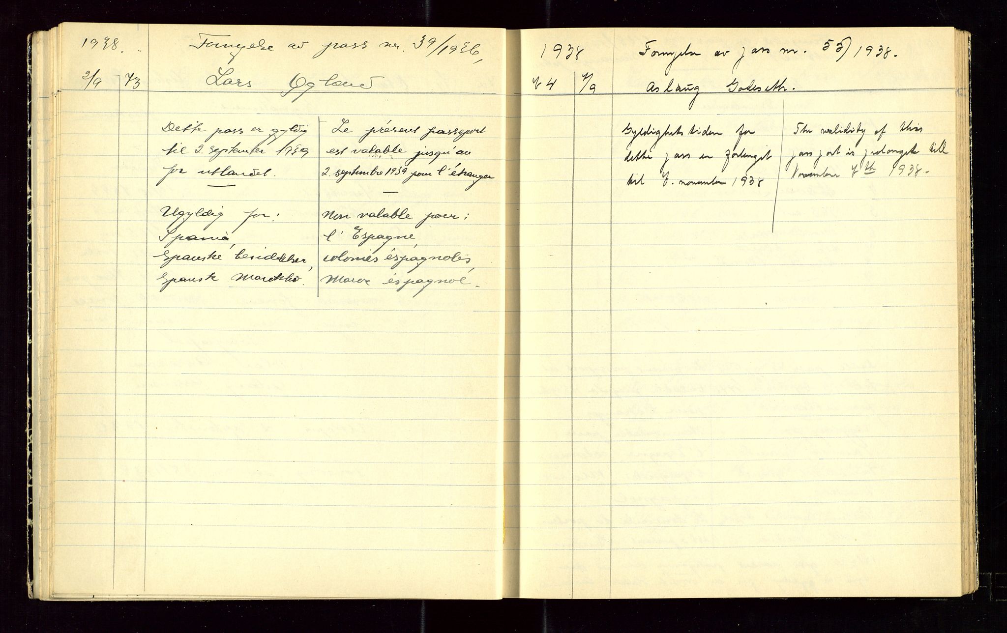 Sandnes politikammer, AV/SAST-A-100446/K/L0006: Passprotokoll, 1938-1943, p. 20