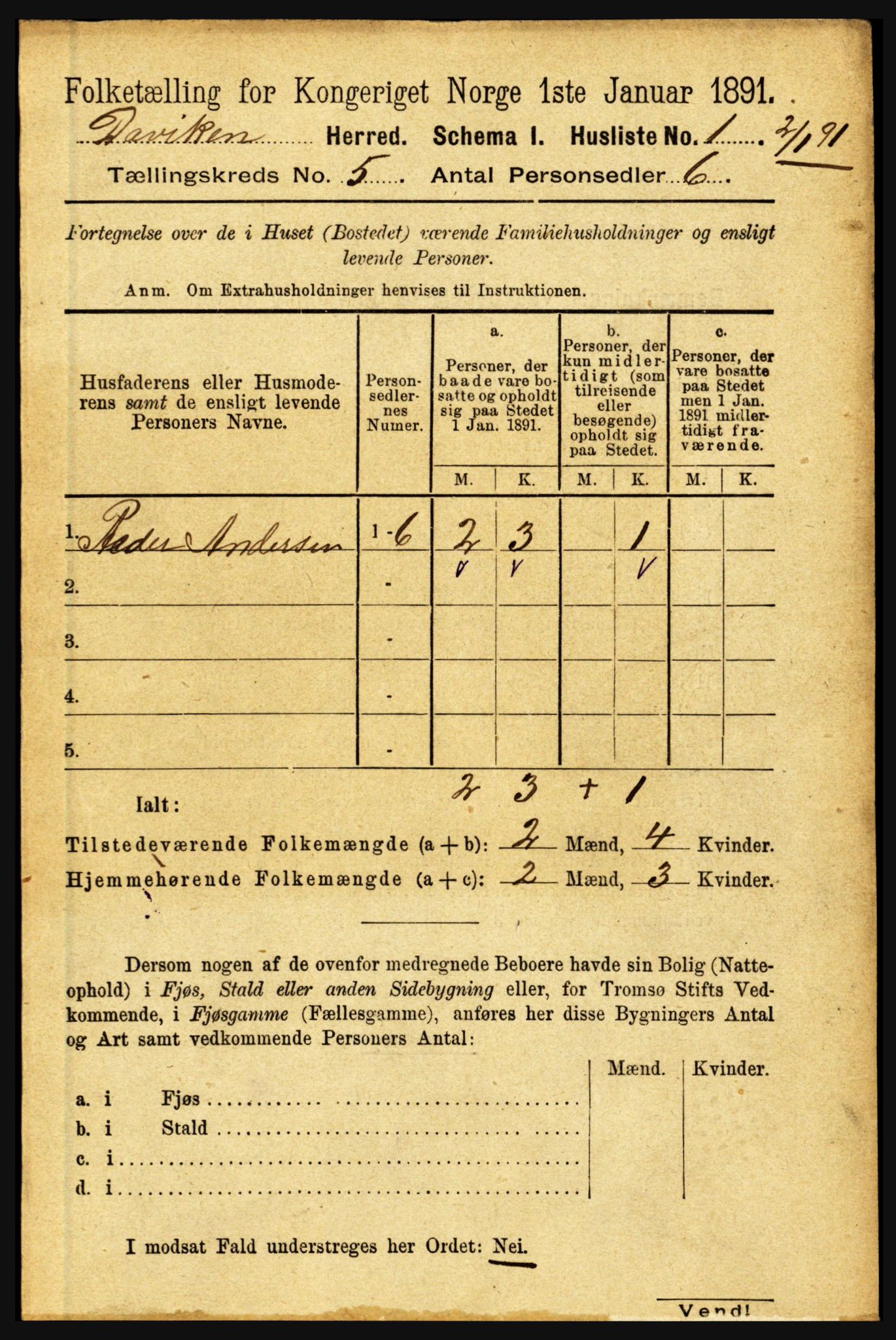 RA, 1891 census for 1442 Davik, 1891, p. 1734