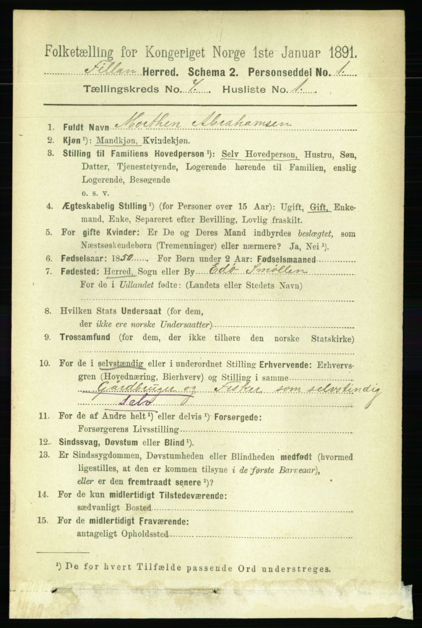 RA, 1891 census for 1616 Fillan, 1891, p. 1581