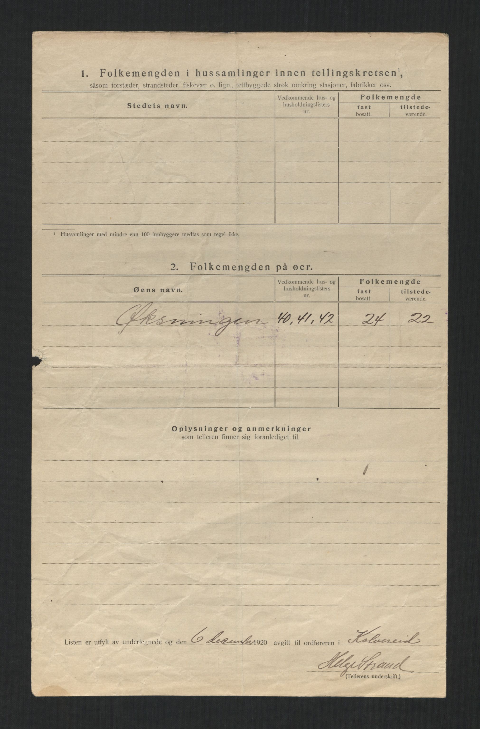 SAT, 1920 census for Kolvereid, 1920, p. 23