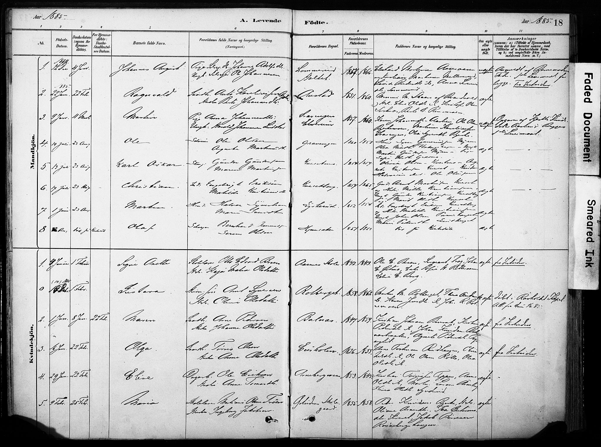 Hof prestekontor, SAH/PREST-038/H/Ha/Haa/L0011: Parish register (official) no. 11, 1879-1911, p. 18