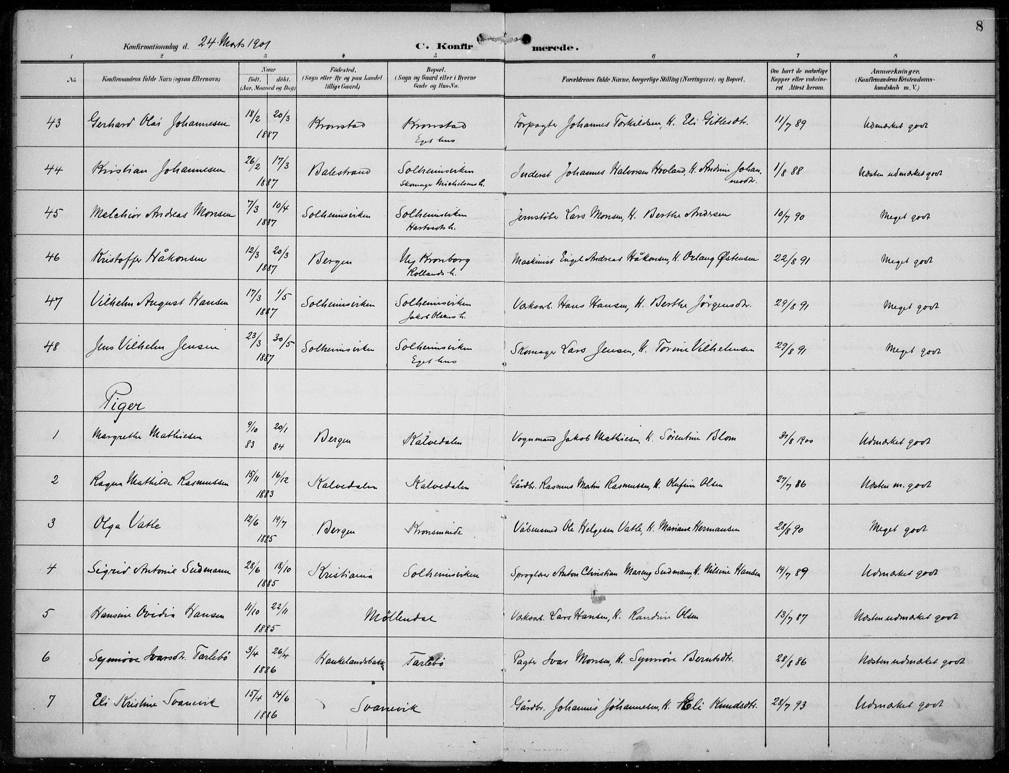 Årstad Sokneprestembete, AV/SAB-A-79301/H/Haa/L0007: Parish register (official) no. B 2, 1901-1914, p. 8