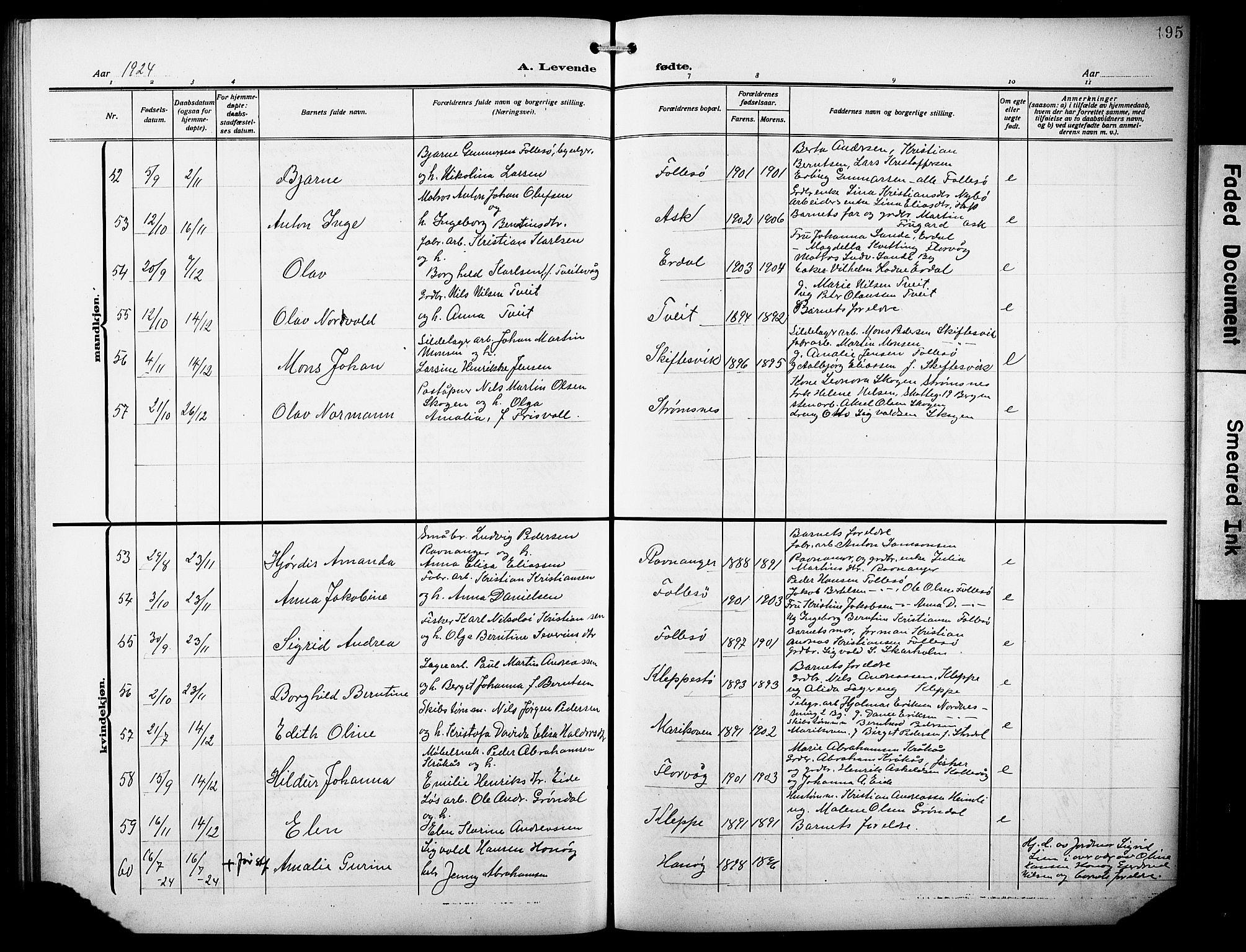 Askøy Sokneprestembete, AV/SAB-A-74101/H/Ha/Hab/Haba/L0011: Parish register (copy) no. A 11, 1908-1931, p. 195