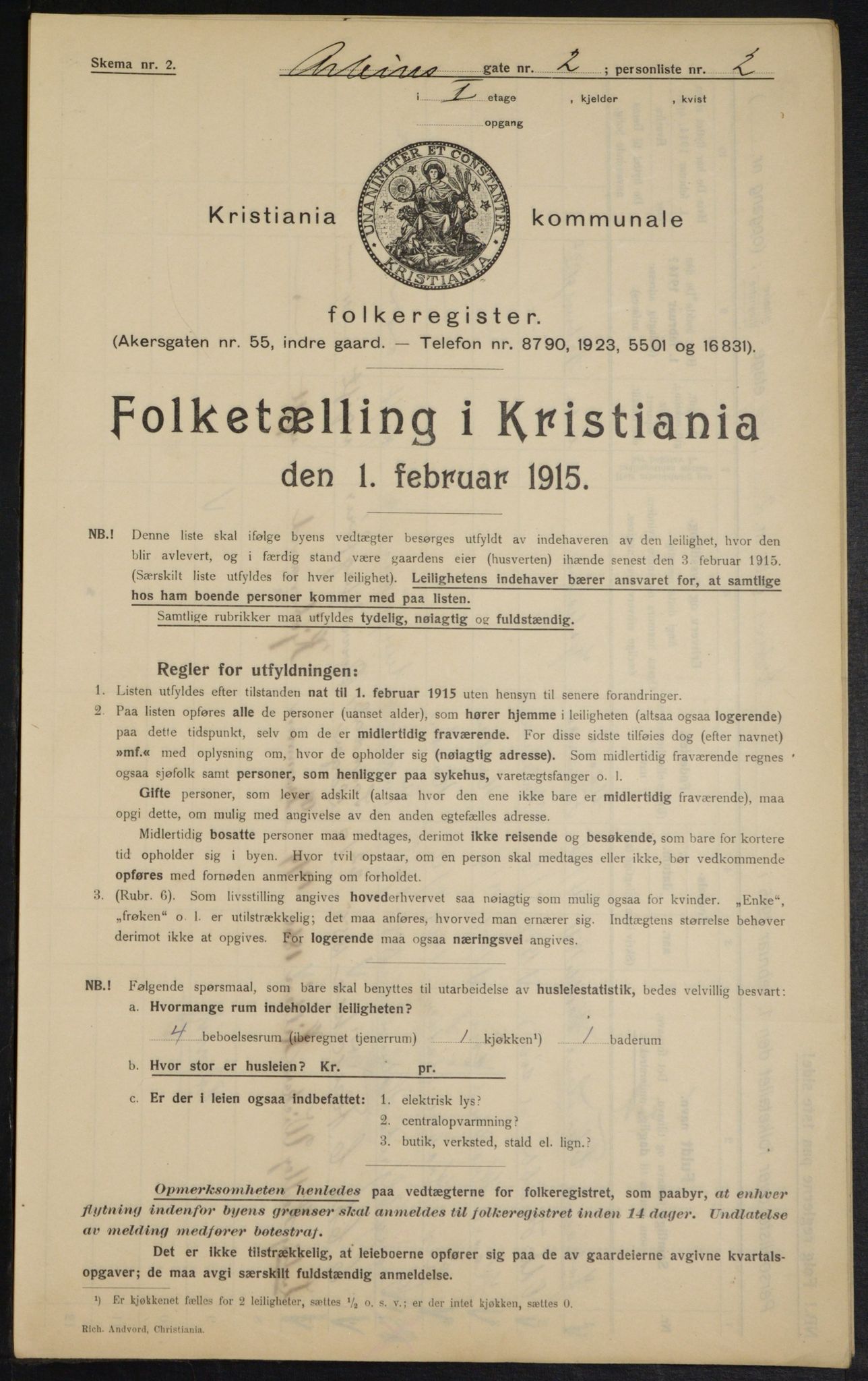 OBA, Municipal Census 1915 for Kristiania, 1915, p. 1484