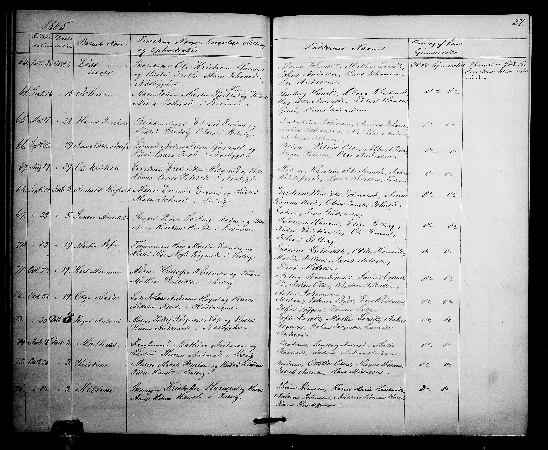 Strømm kirkebøker, SAKO/A-322/G/Ga/L0001: Parish register (copy) no. I 1, 1861-1885, p. 27