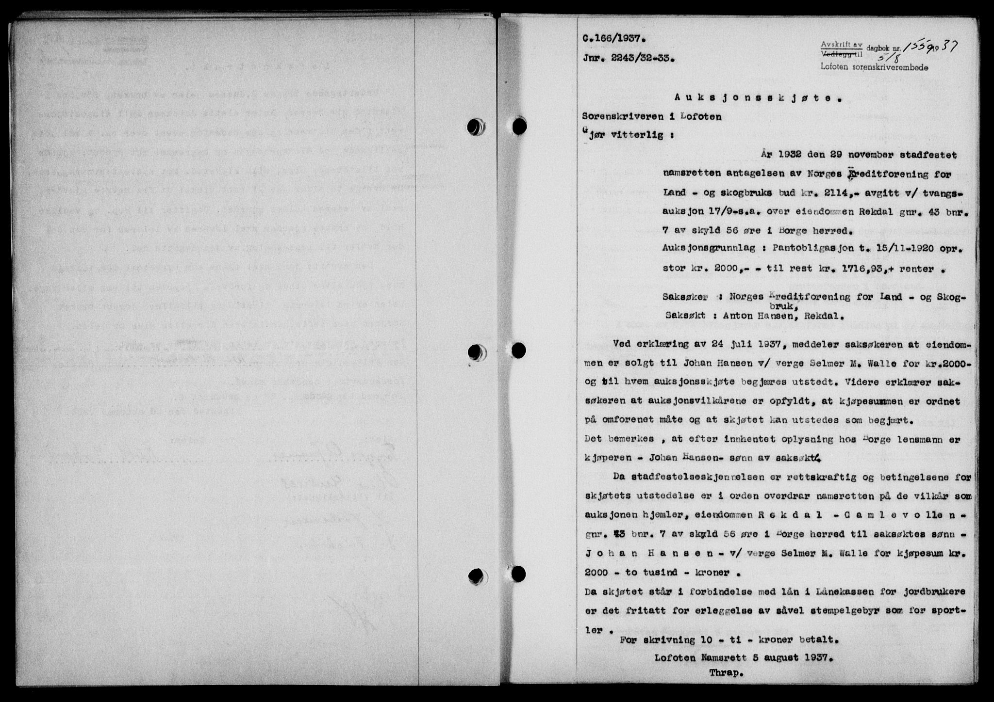 Lofoten sorenskriveri, SAT/A-0017/1/2/2C/L0002a: Mortgage book no. 2a, 1937-1937, Diary no: : 1559/1937
