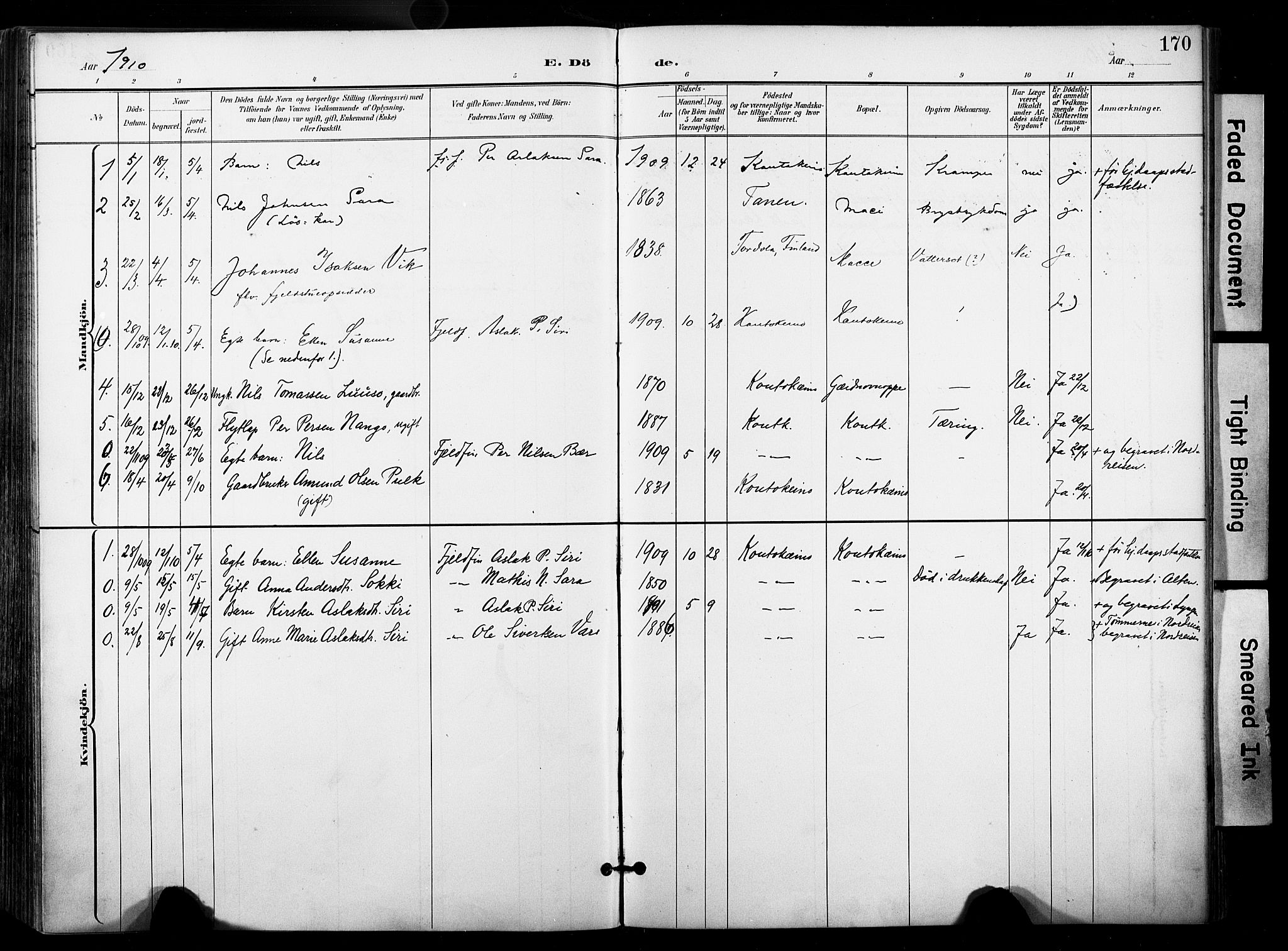 Kautokeino sokneprestembete, SATØ/S-1340/H/Ha/L0005.kirke: Parish register (official) no. 5, 1896-1916, p. 170