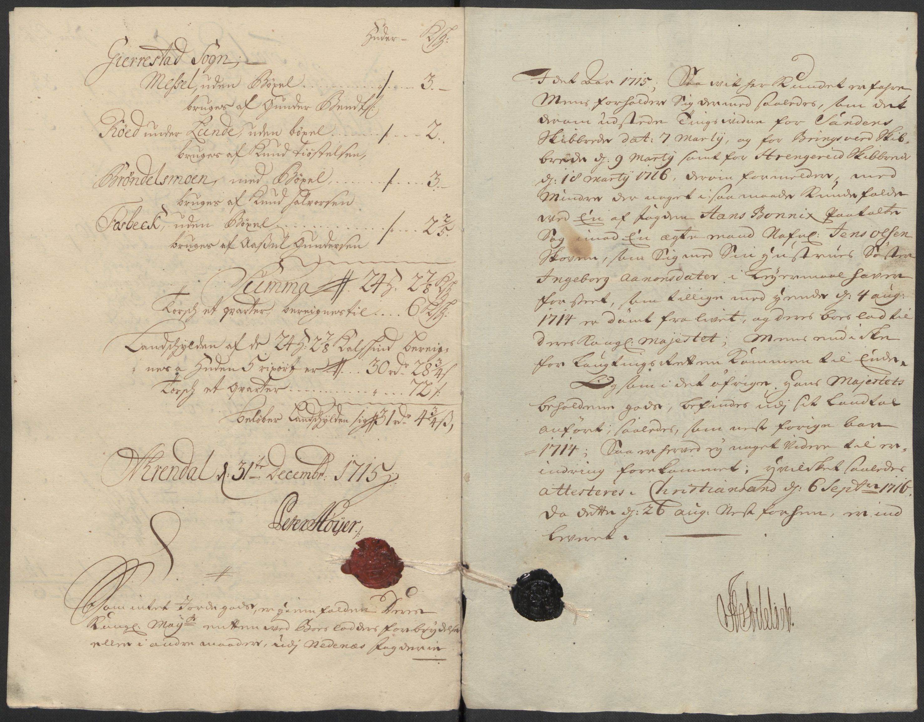 Rentekammeret inntil 1814, Reviderte regnskaper, Fogderegnskap, AV/RA-EA-4092/R39/L2323: Fogderegnskap Nedenes, 1715, p. 128