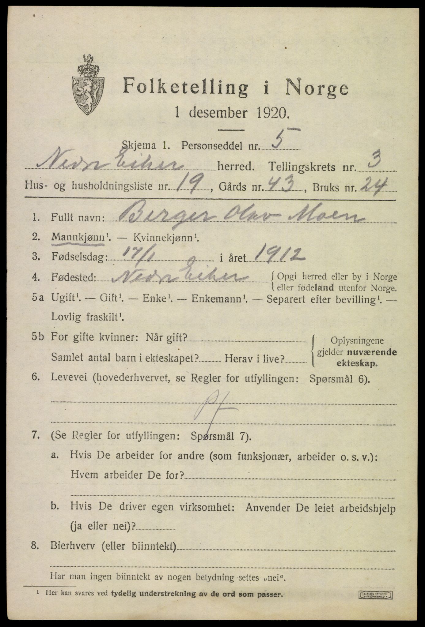 SAKO, 1920 census for Nedre Eiker, 1920, p. 4527